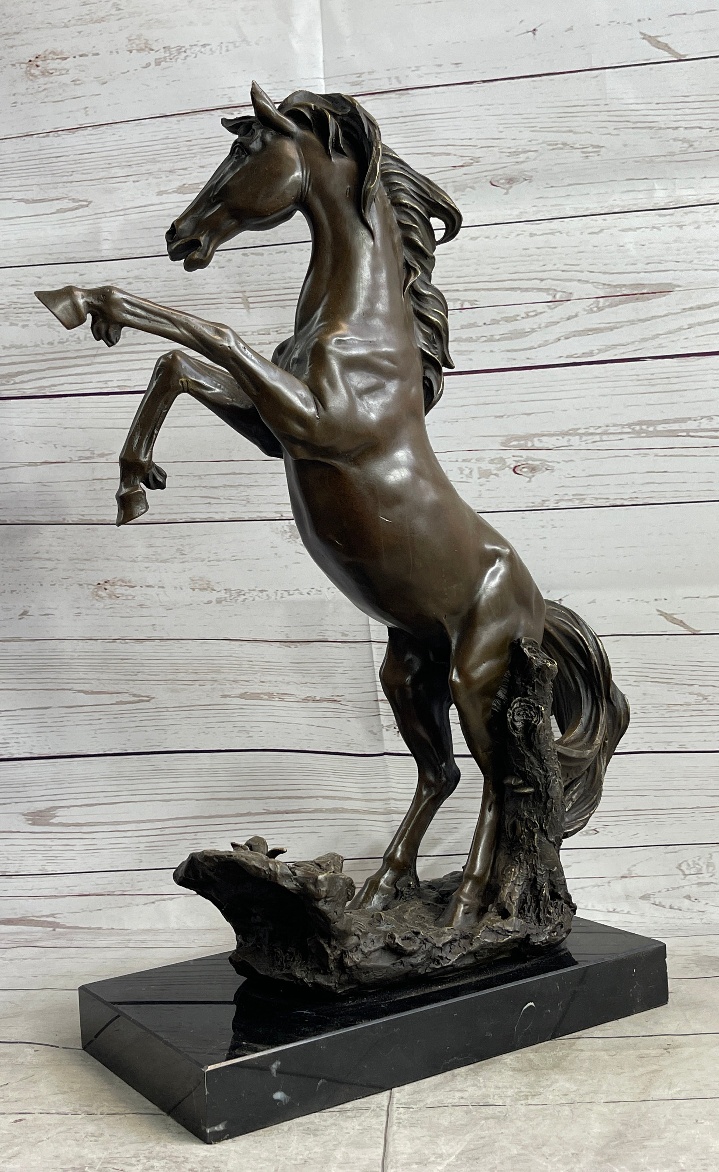 Rearing Wild Stallion Horse Bronze Statue Sculpture Figure Equestrian Horses Decor Signed Art