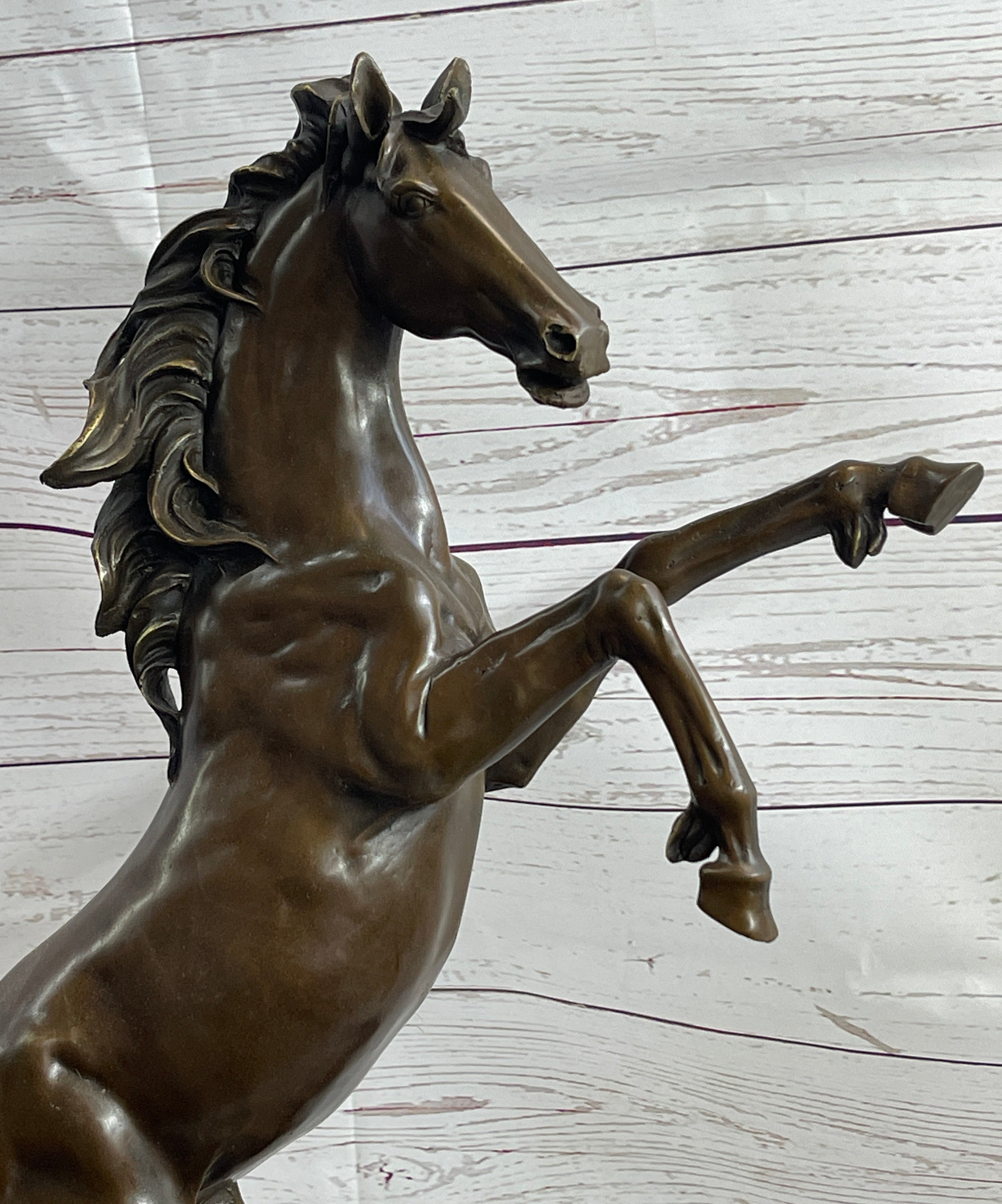 Rearing Wild Stallion Horse Bronze Statue Sculpture Figure Equestrian Horses Decor Signed Art