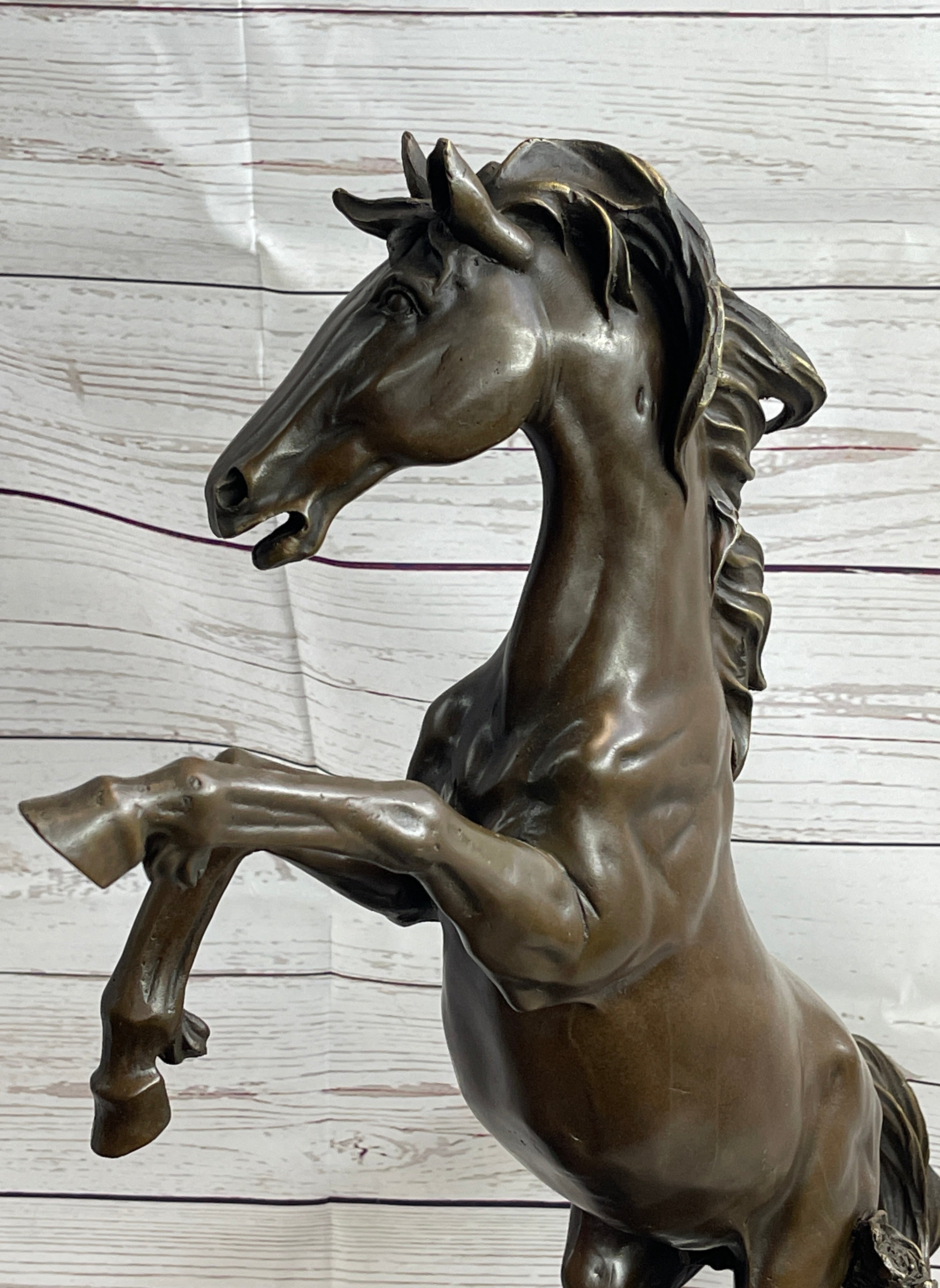 Rearing Wild Stallion Horse Bronze Statue Sculpture Figure Equestrian Horses Decor Signed Art