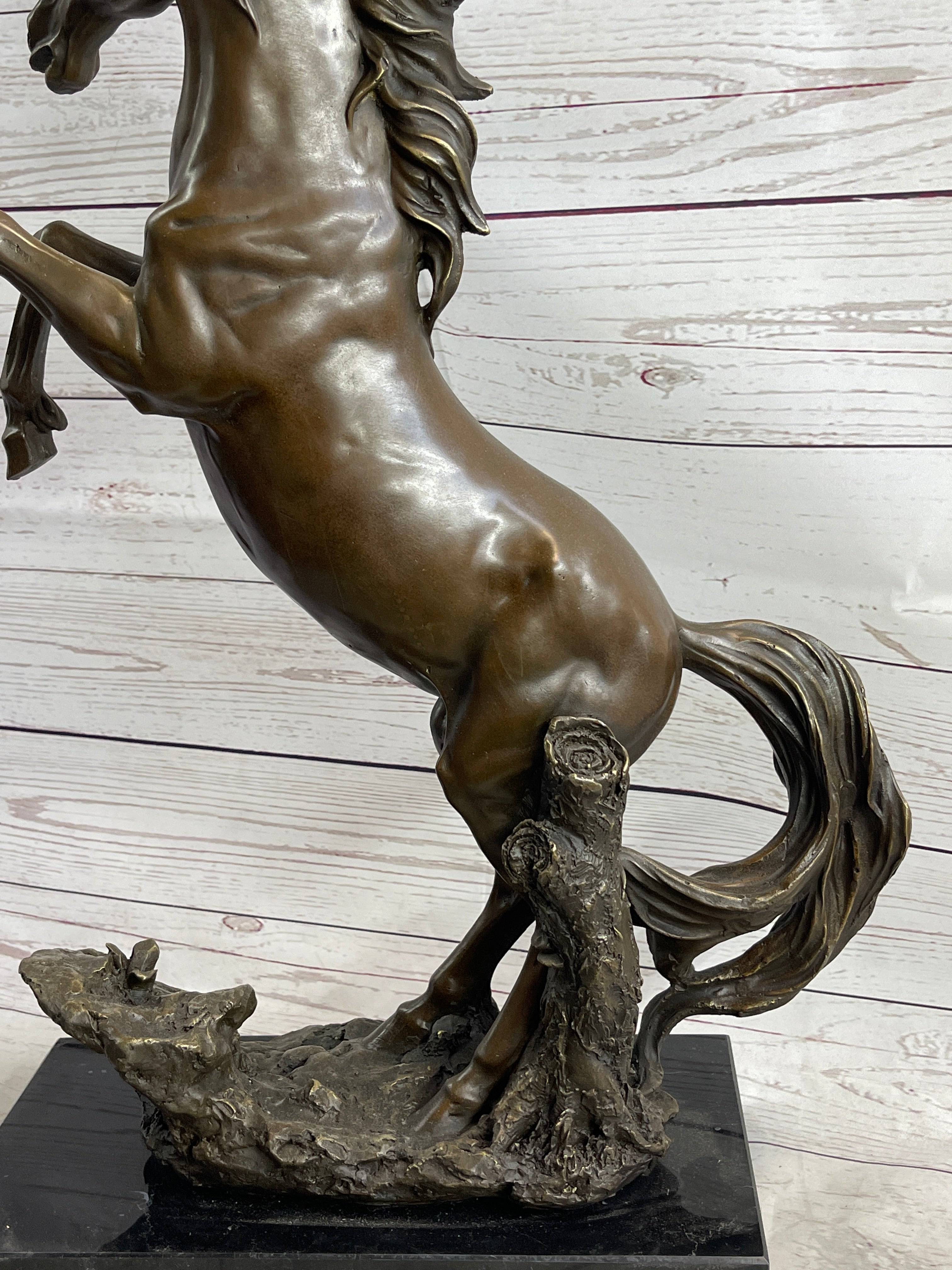 Rearing Wild Stallion Horse Bronze Statue Sculpture Figure Equestrian Horses Decor Signed Art