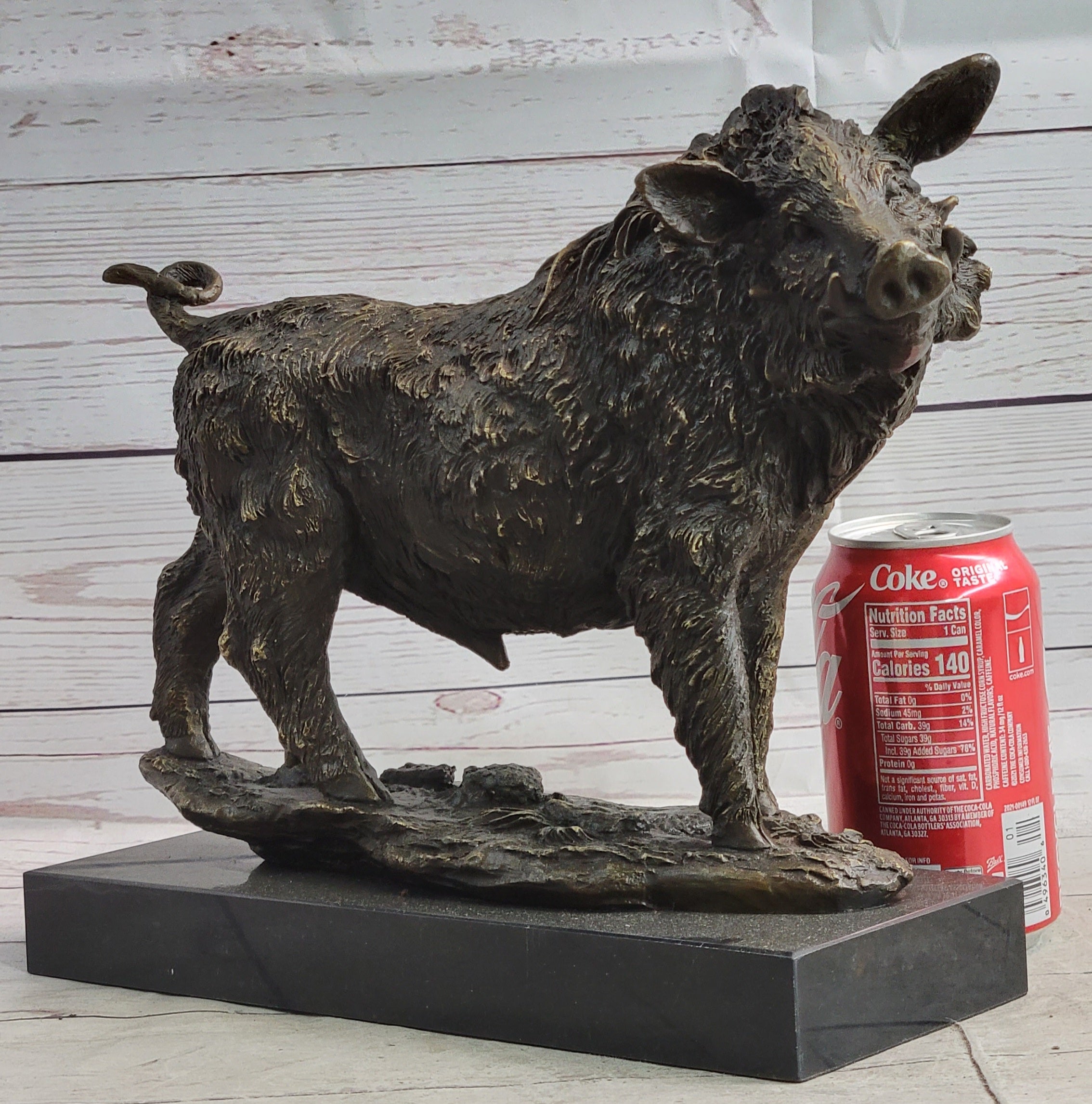 Wild Boar Hog Pig Bronze Sculpture Statue Figure Wildlife Art Decor Marble Base
