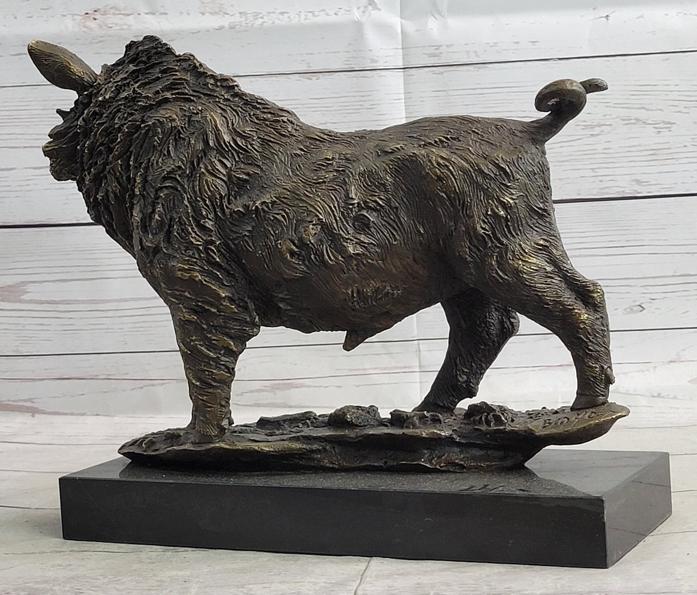 Wild Boar Hog Pig Bronze Sculpture Statue Figure Wildlife Art Decor Marble Base