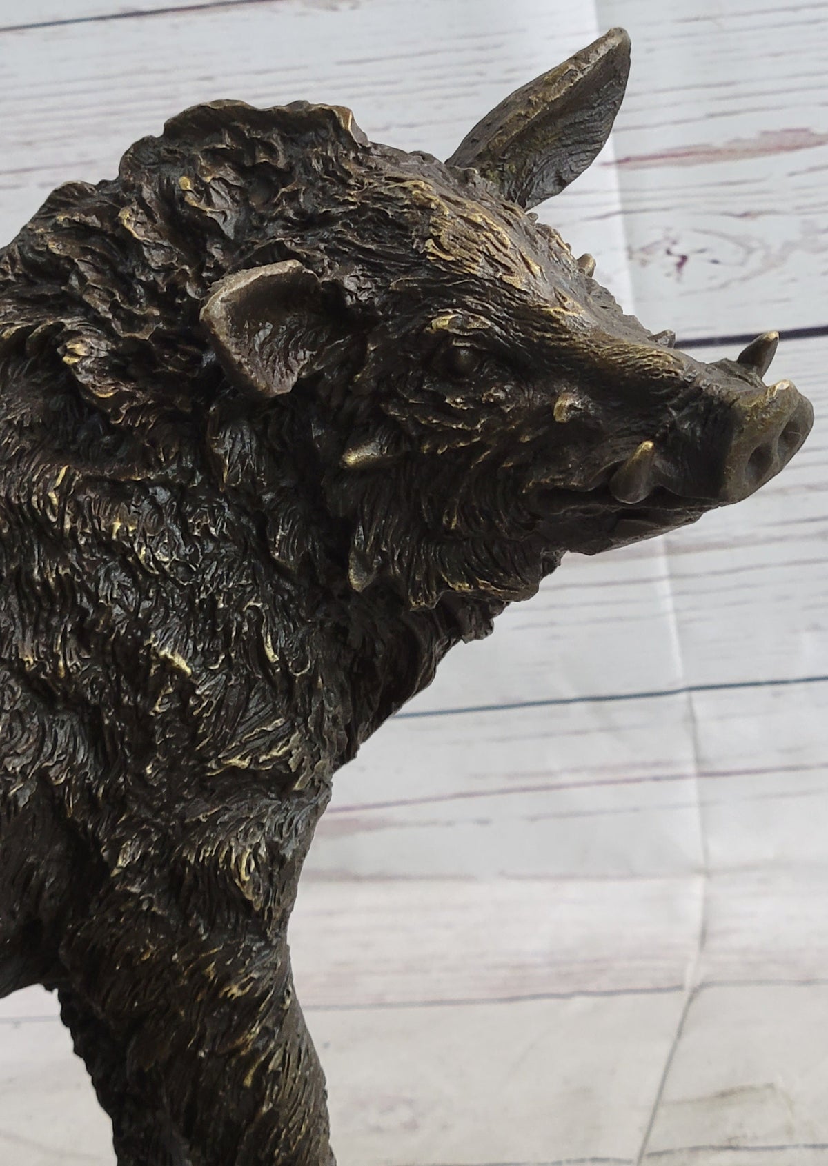 Wild Boar Hog Pig Bronze Sculpture Statue Figure Wildlife Art Decor Marble Base