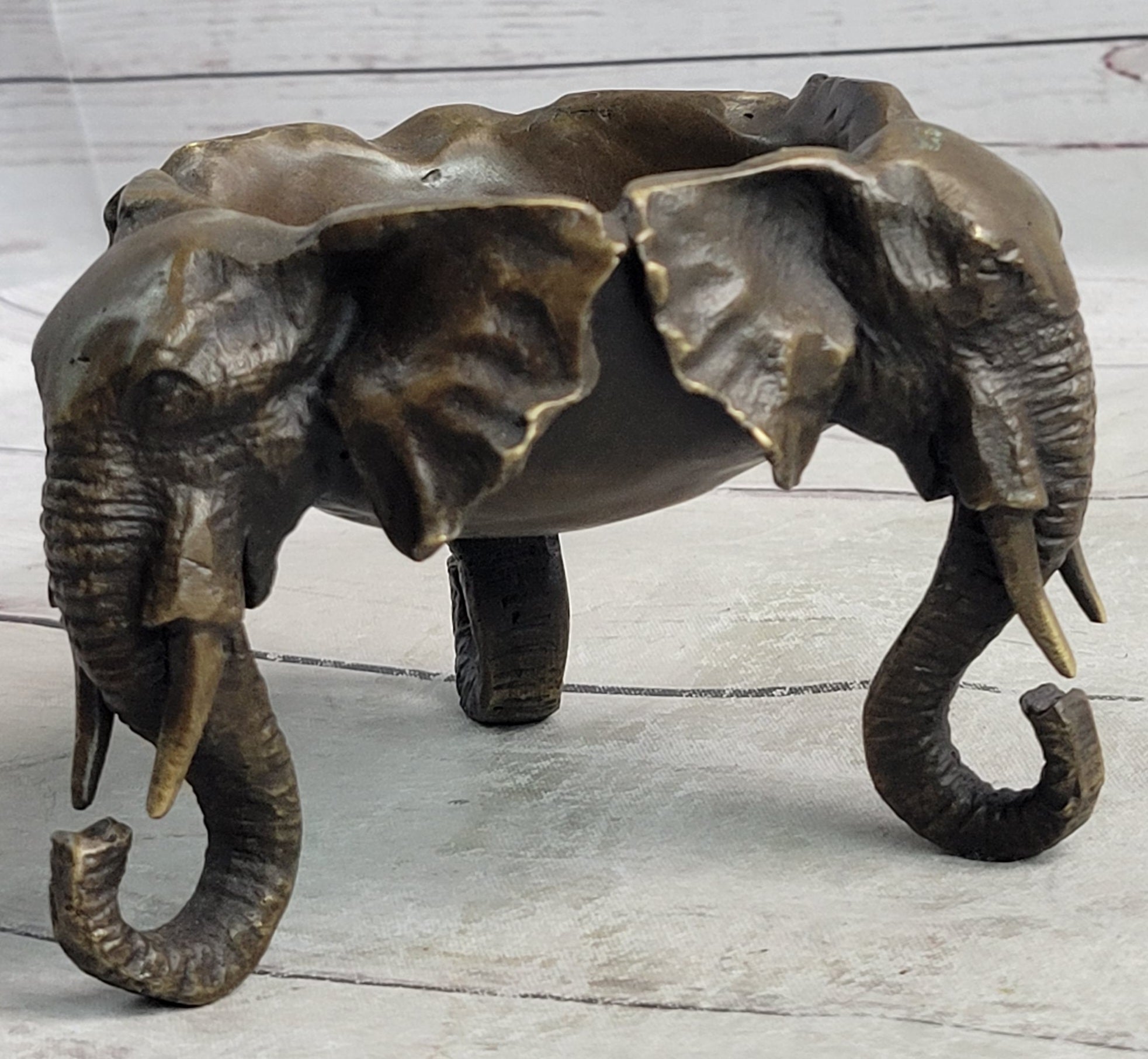 Bronze Metal Elephant Candy Dish Ashtray Original Art Sculpture Decor