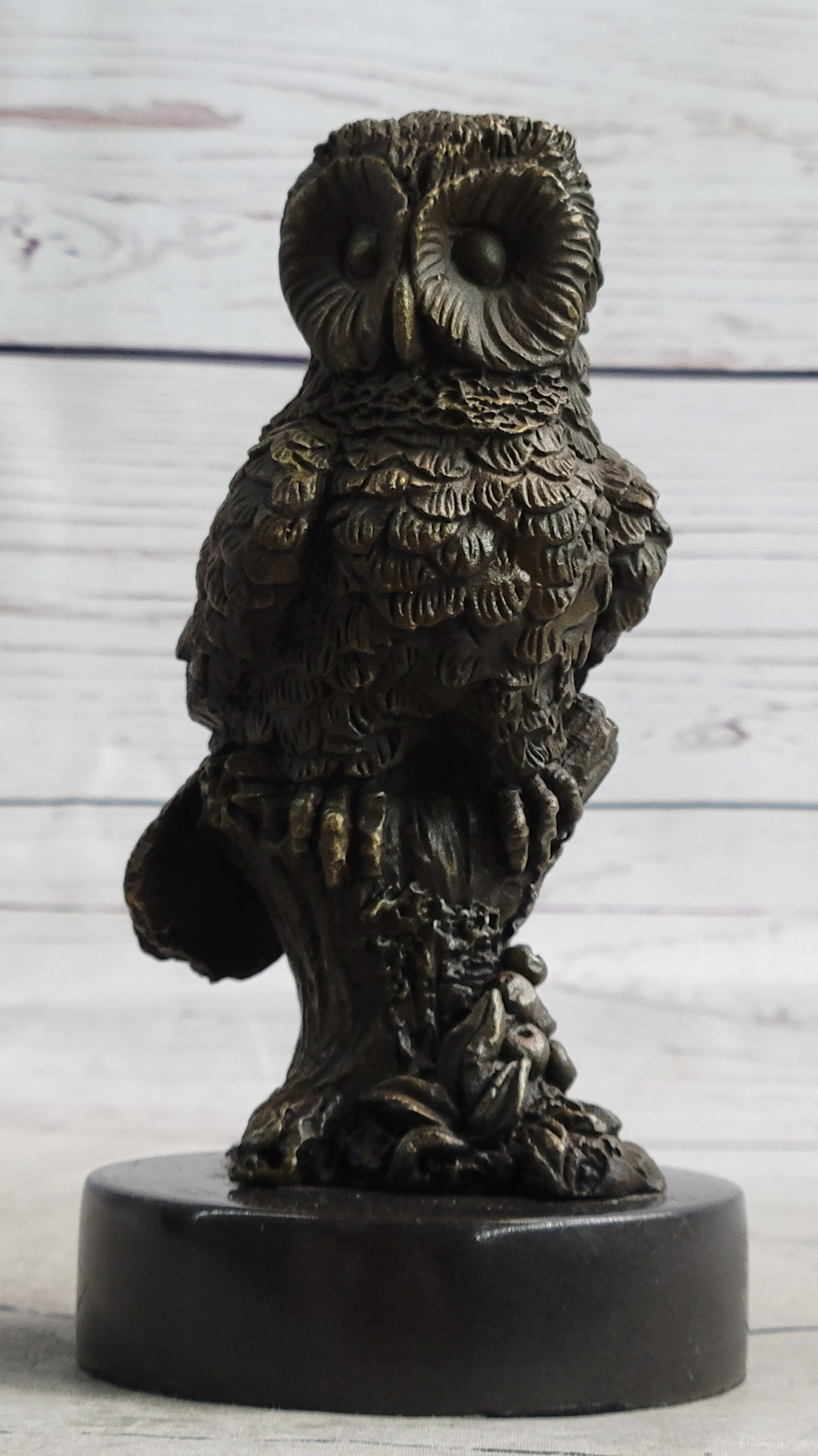 Miniature Bronze Owl Bird Statuette Sculpture Figure Bookend 6" x 3"
