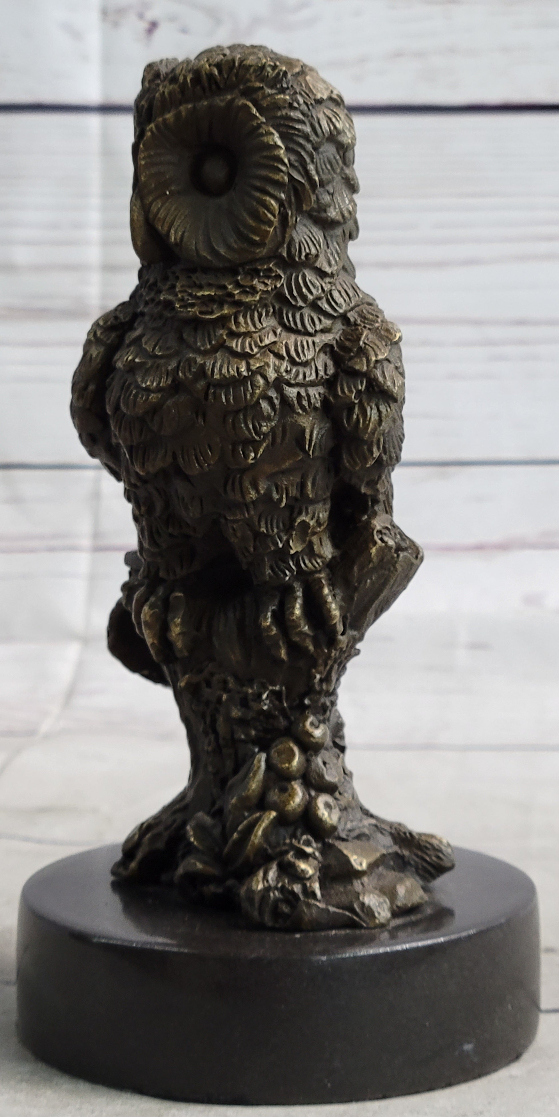 Miniature Bronze Owl Bird Statuette Sculpture Figure Bookend 6" x 3"