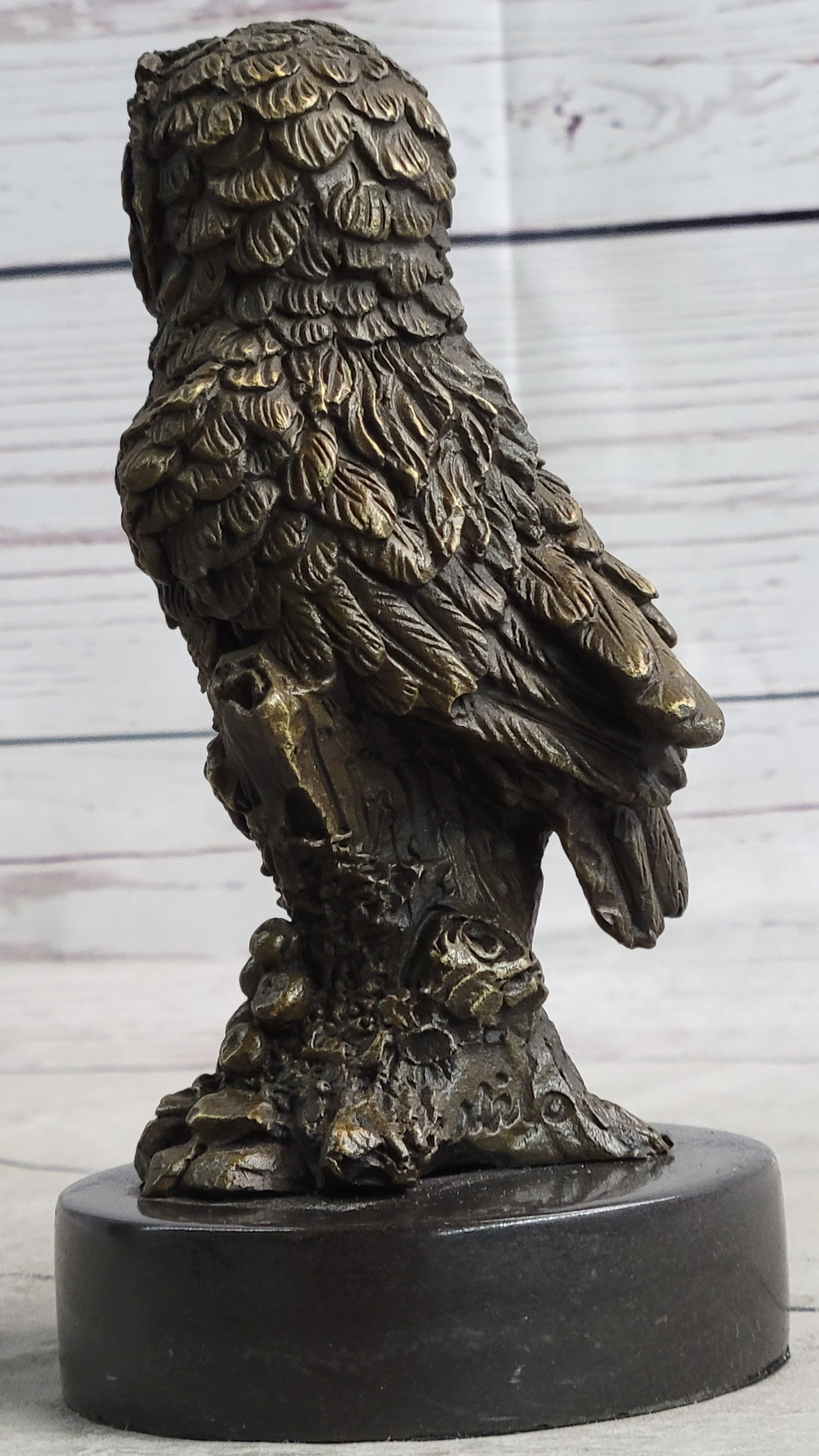Miniature Bronze Owl Bird Statuette Sculpture Figure Bookend 6" x 3"
