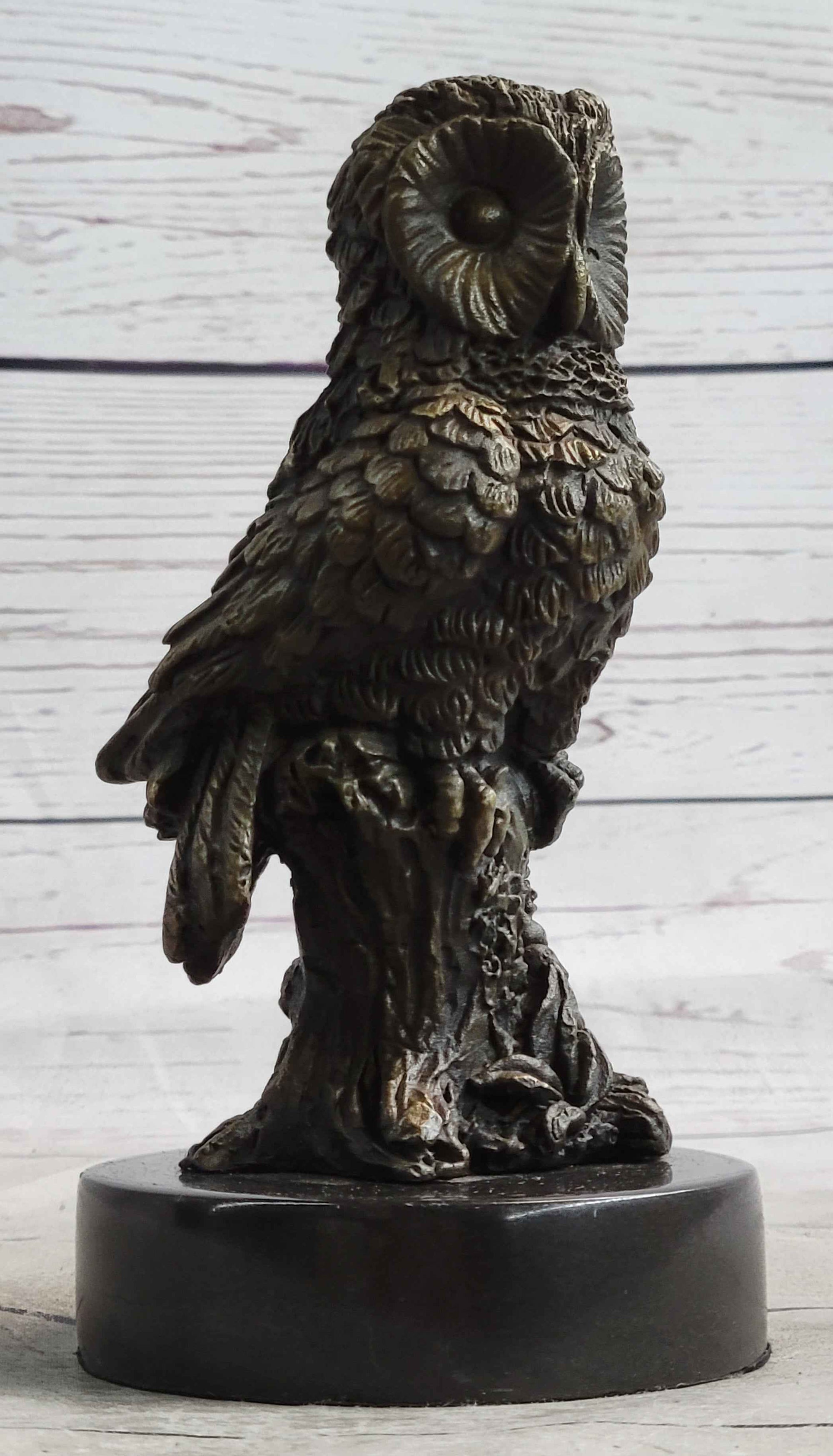 Miniature Bronze Owl Bird Statuette Sculpture Figure Bookend 6" x 3"