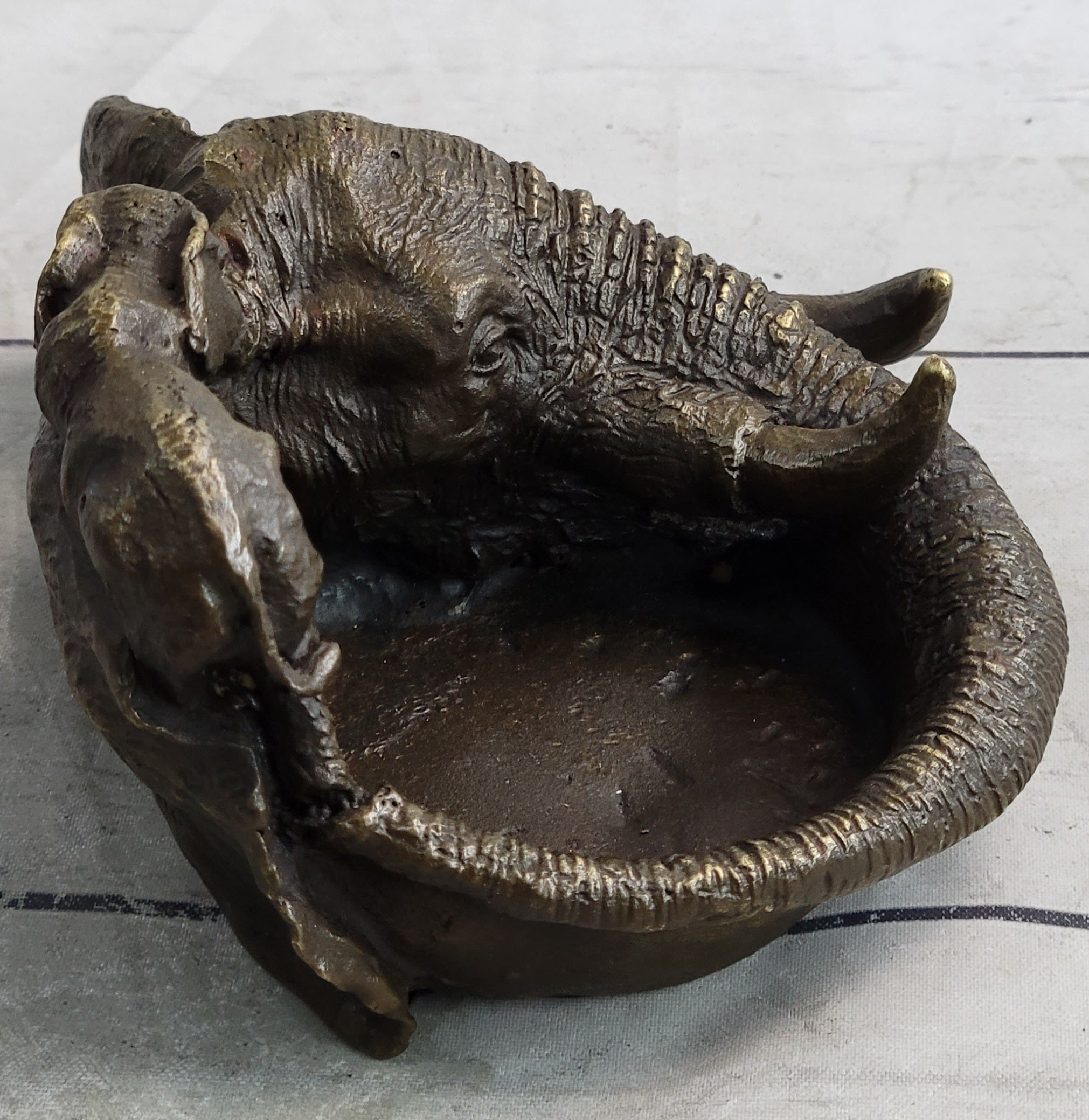 Bronze Metal Elephant Ashtray Dish Original Handmade Art by Milo
