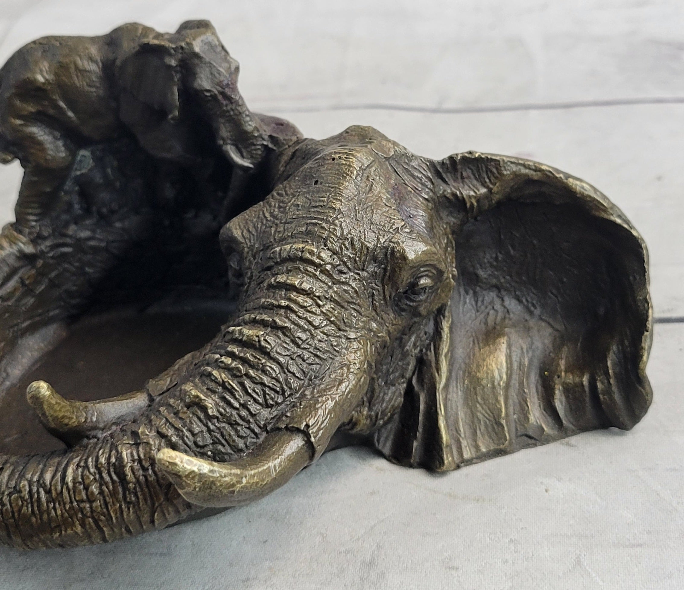 Bronze Metal Elephant Ashtray Dish Original Handmade Art by Milo