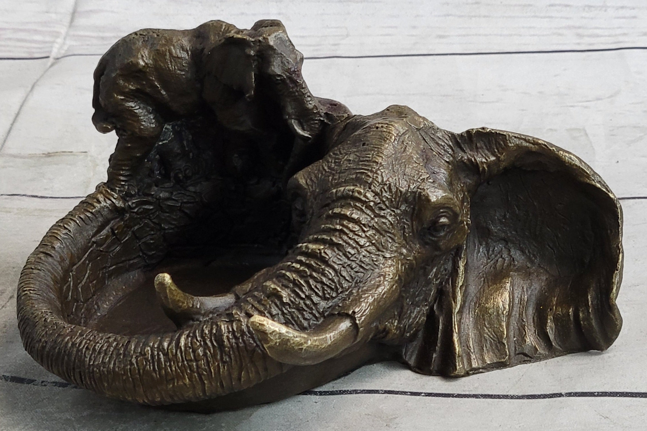 Bronze Metal Elephant Ashtray Dish Original Handmade Art by Milo