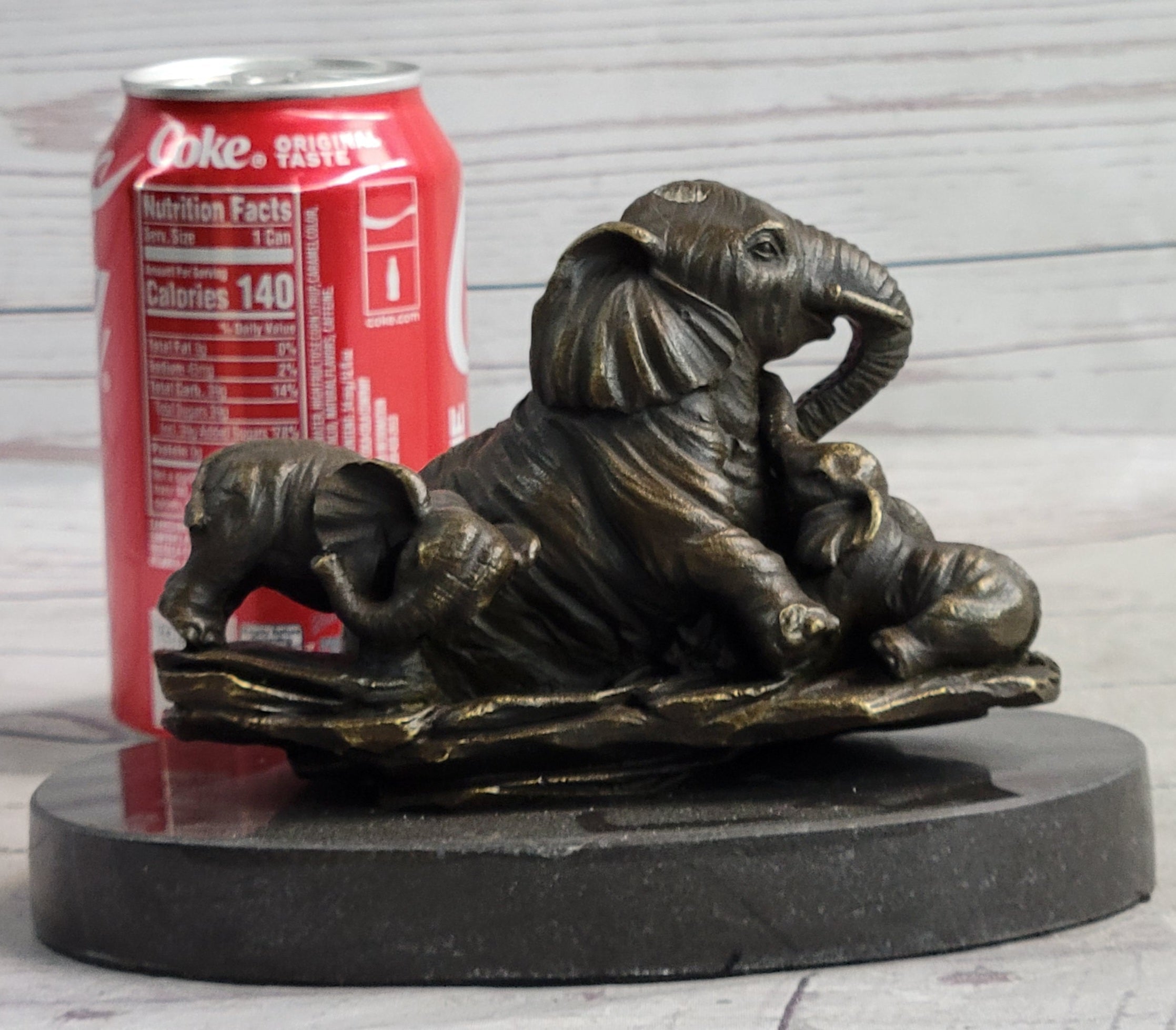 Miniature Bronze Sculpture Statue Elephant Family Figure Collectible 12" x 15"