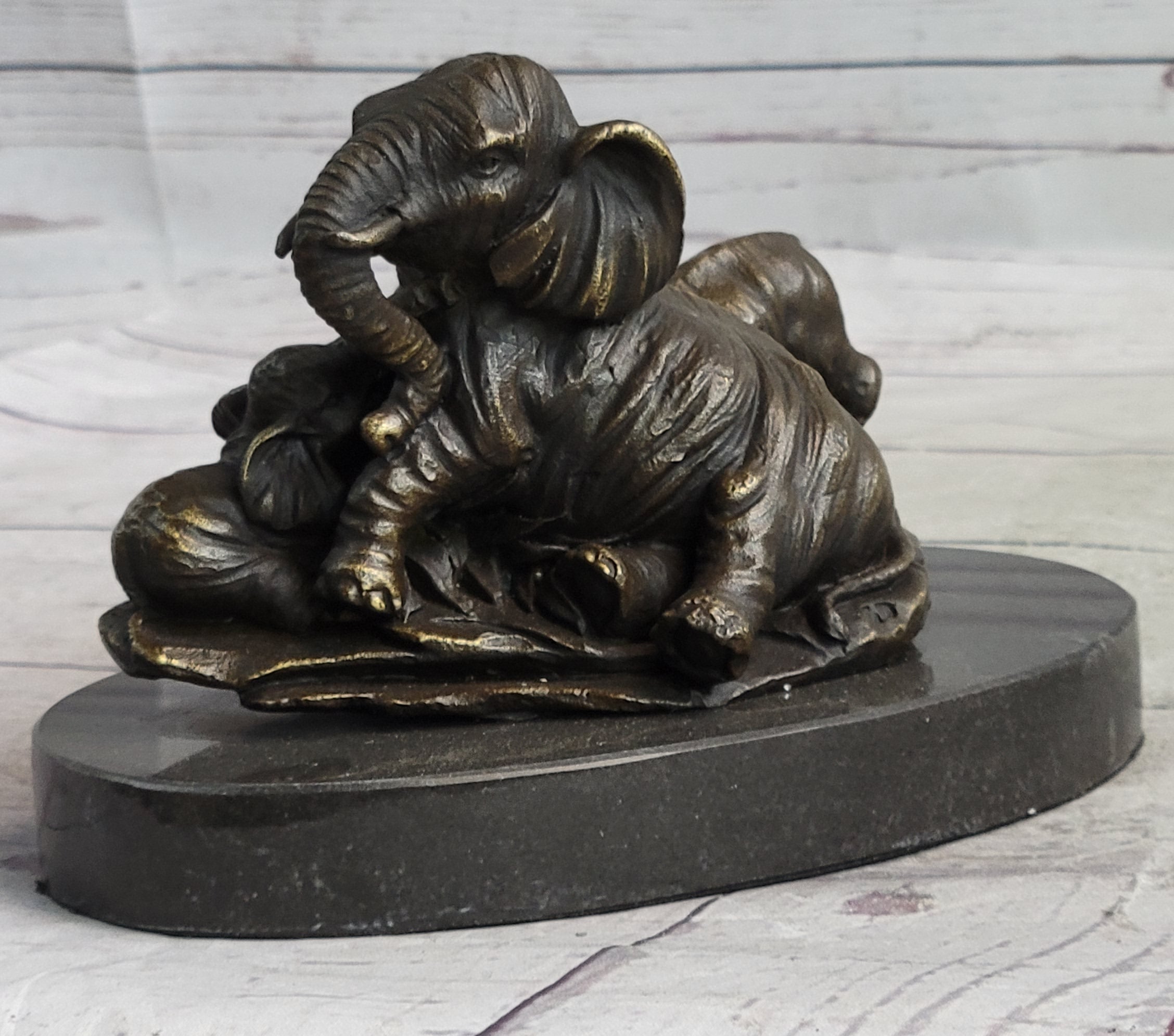 Miniature Bronze Sculpture Statue Elephant Family Figure Collectible 12" x 15"