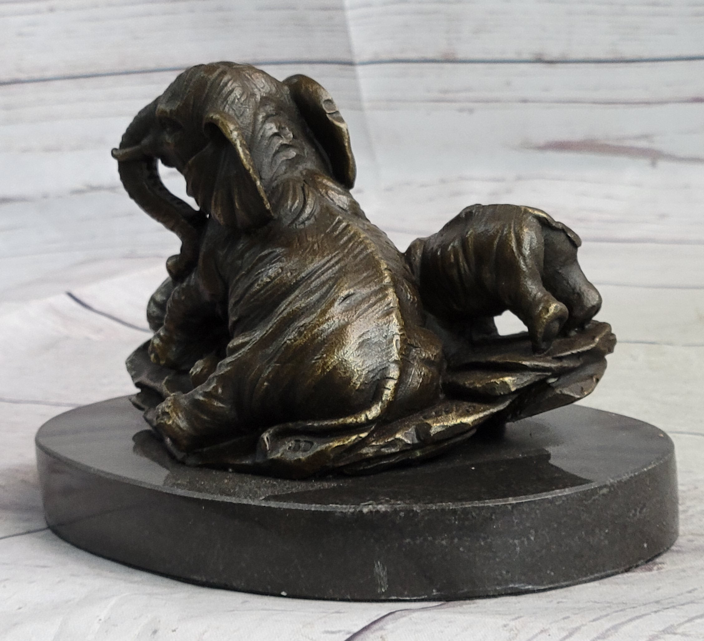 Miniature Bronze Sculpture Statue Elephant Family Figure Collectible 12" x 15"