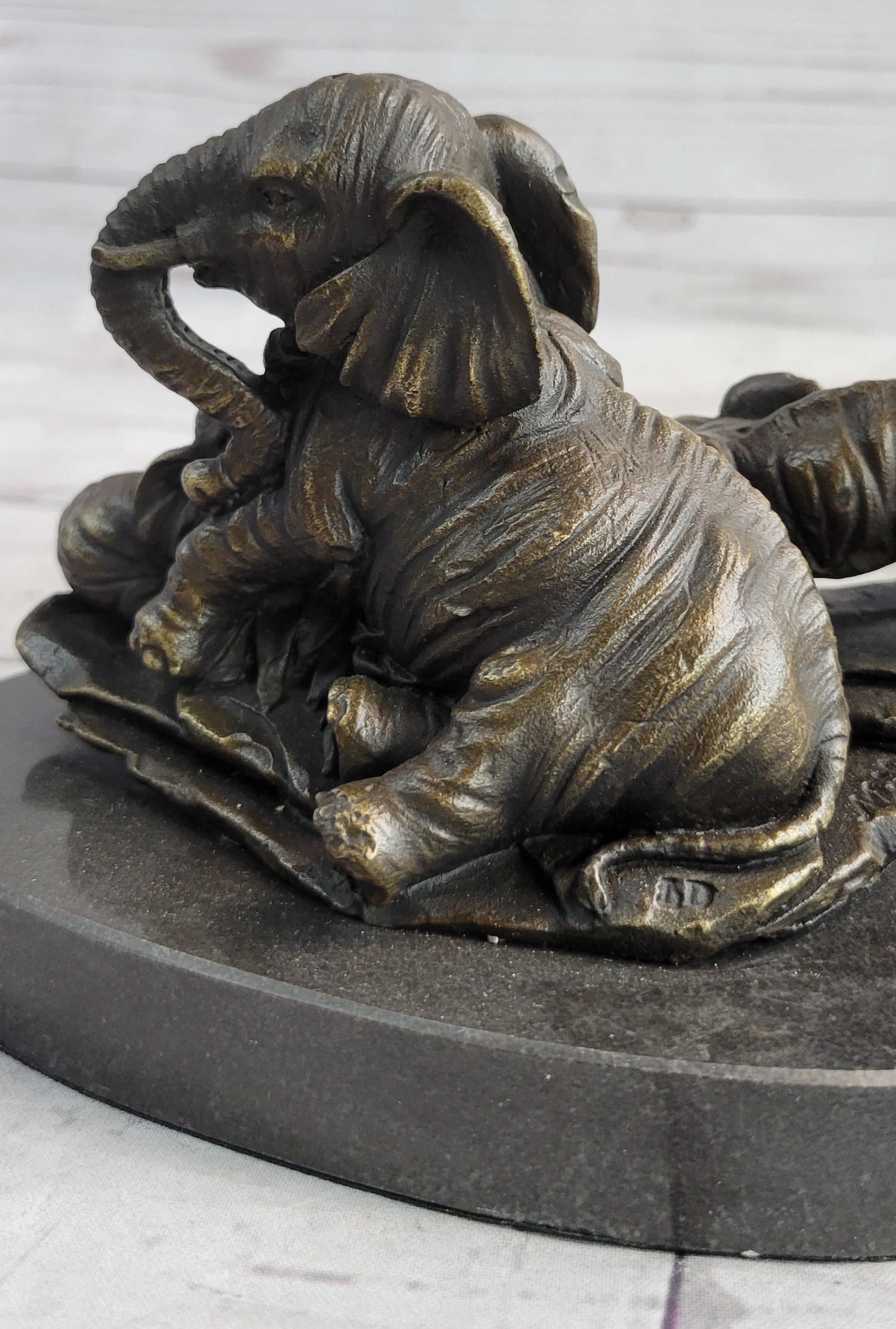 Miniature Bronze Sculpture Statue Elephant Family Figure Collectible 12" x 15"