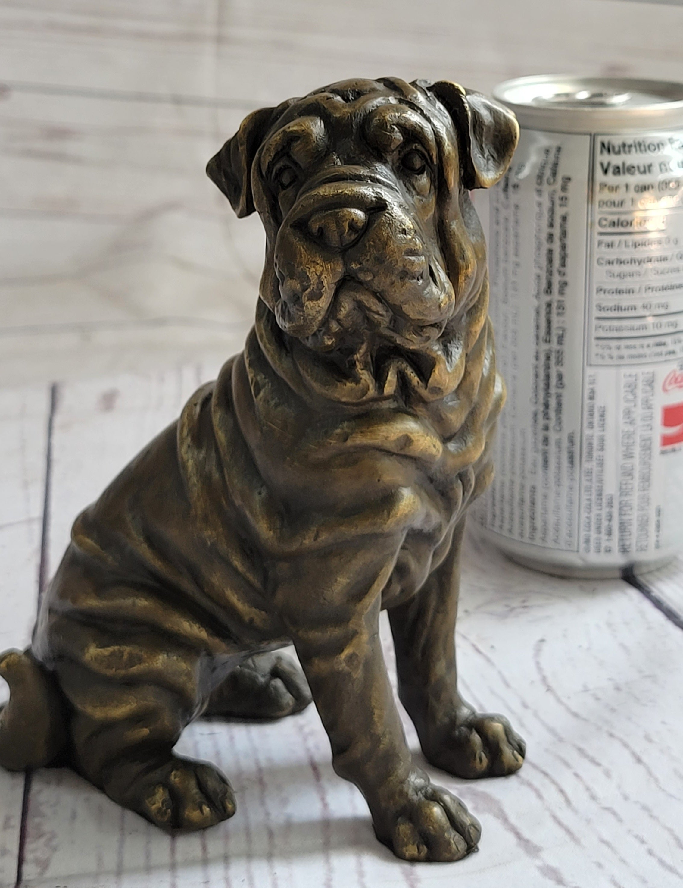 Shar Pei Wrinkly Puppy Dog Bronze Metal Figure Figurine Sculpture Signed Art 6.5" x 6"
