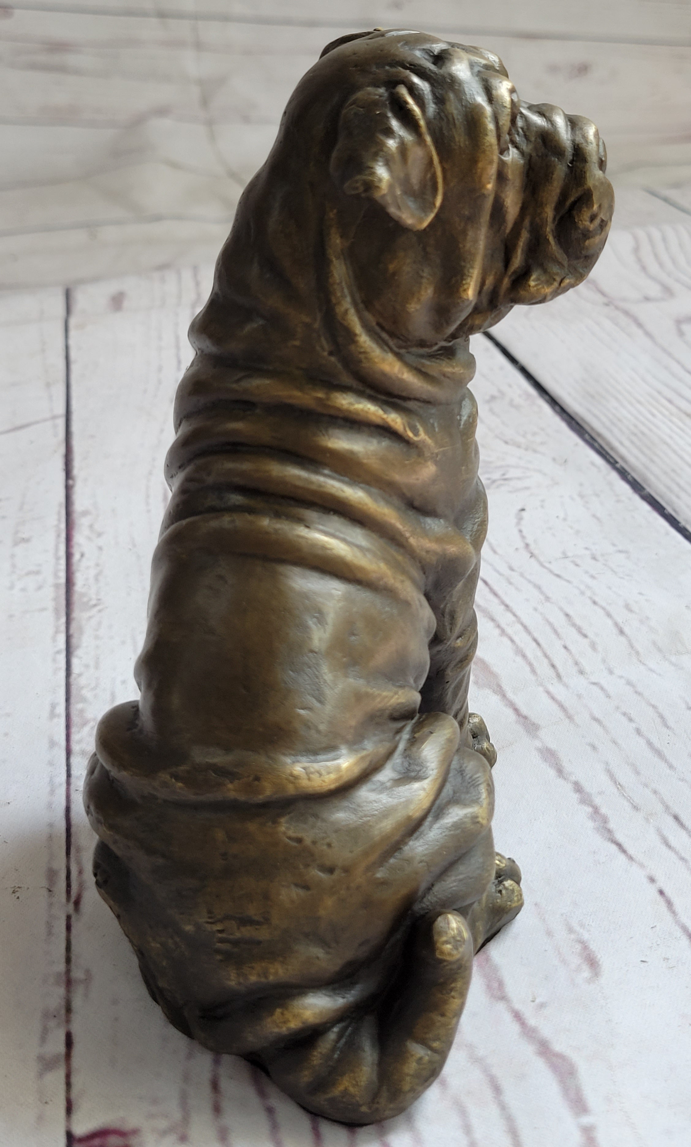 Shar Pei Wrinkly Puppy Dog Bronze Metal Figure Figurine Sculpture Signed Art 6.5" x 6"