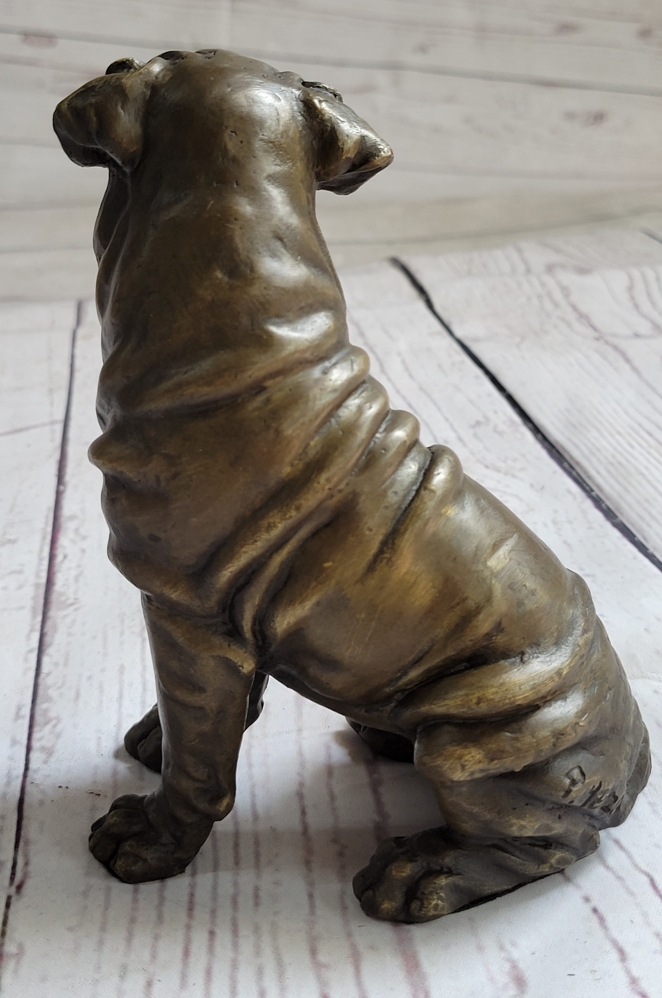 Shar Pei Wrinkly Puppy Dog Bronze Metal Figure Figurine Sculpture Signed Art 6.5" x 6"