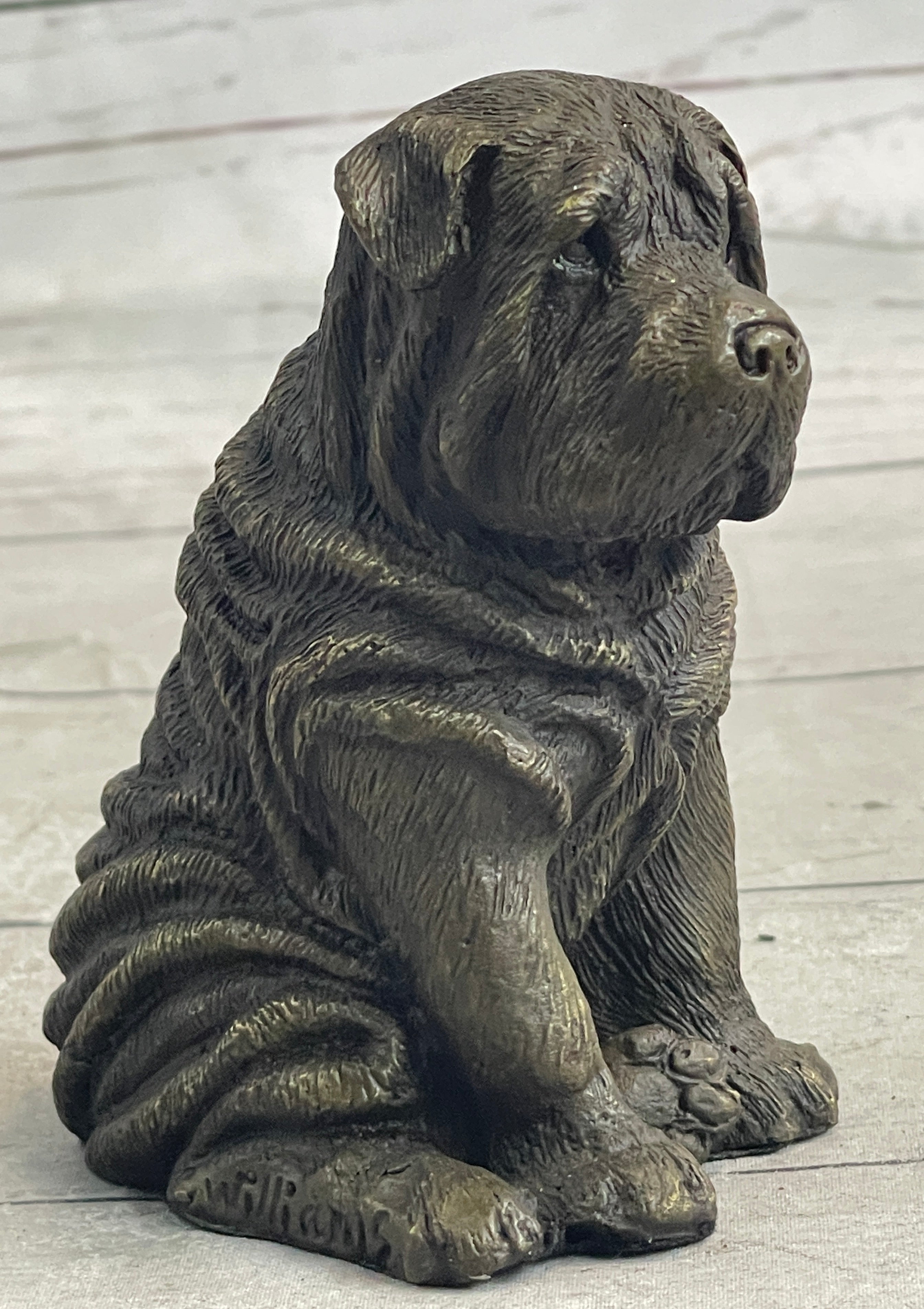 Shar Pei Puppy Dog Bronze Metal Sculpture Figurine Signed Original Art