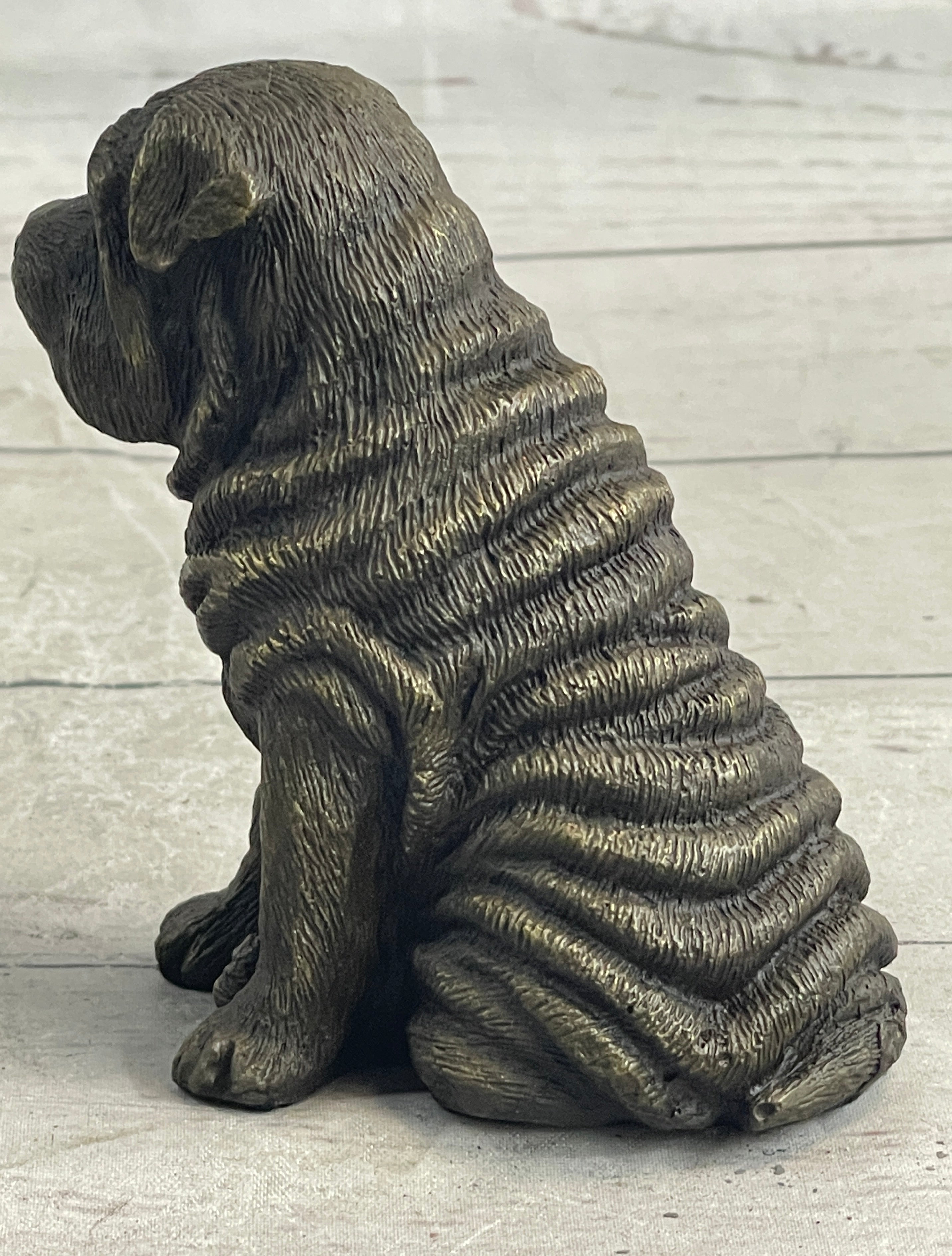 Shar Pei Puppy Dog Bronze Metal Sculpture Figurine Signed Original Art