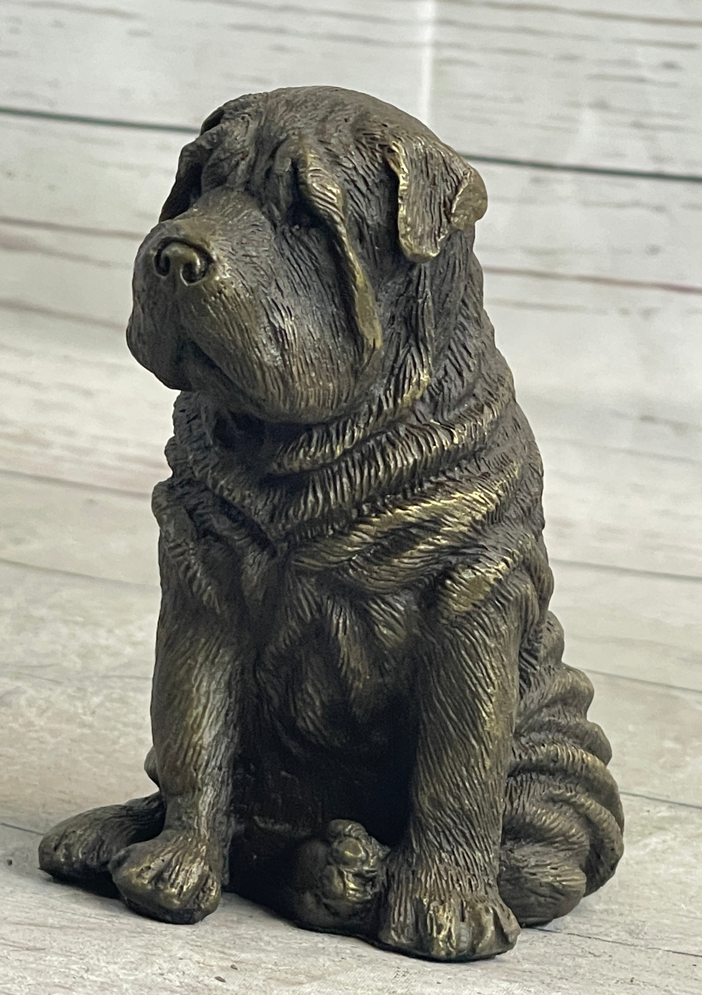 Shar Pei Puppy Dog Bronze Metal Sculpture Figurine Signed Original Art