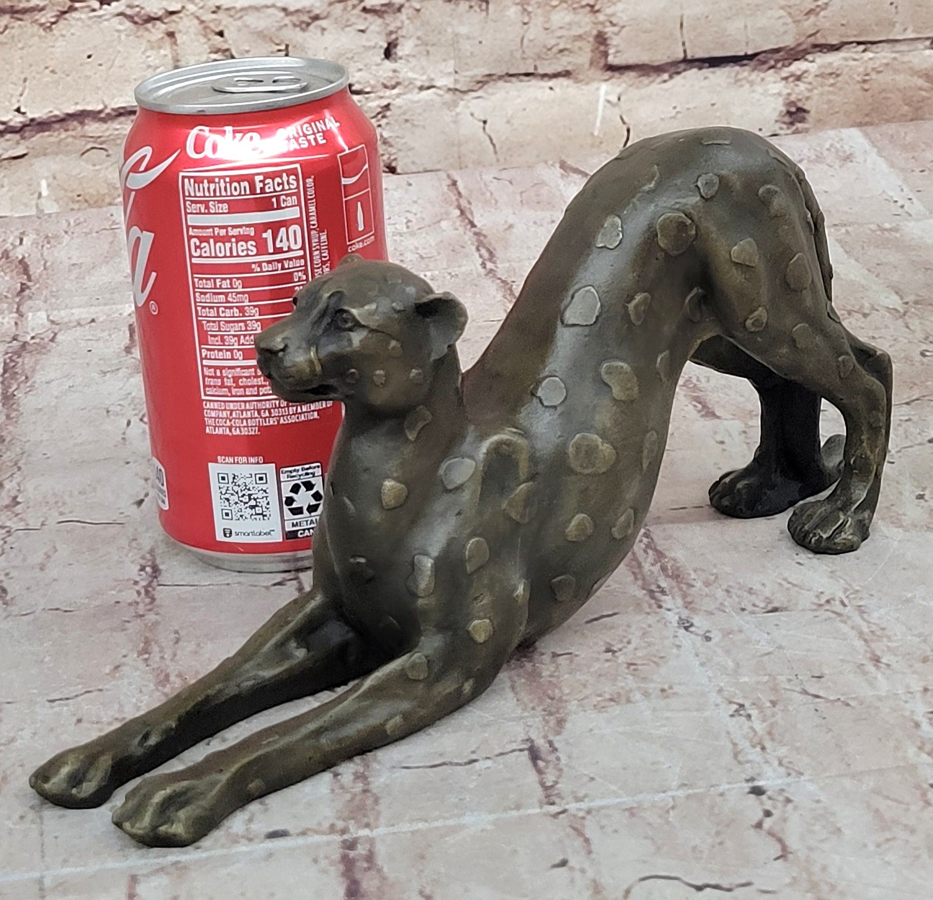 Stretching Cheetah Big Cat Bronze Figurine Figure Sculpture Signed Original 5" x 10"