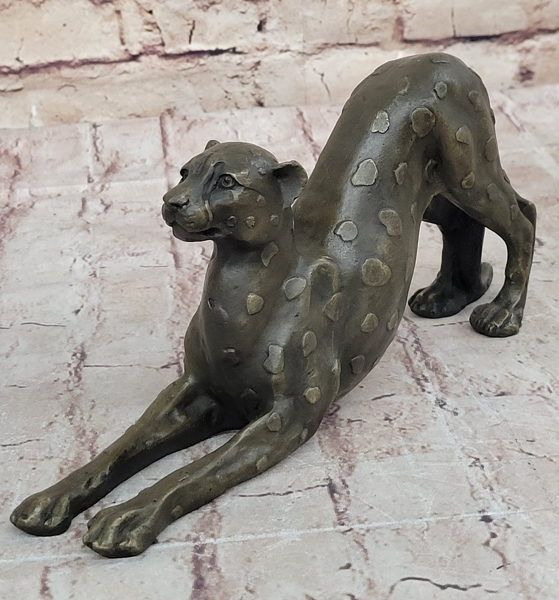Stretching Cheetah Big Cat Bronze Figurine Figure Sculpture Signed Original 5" x 10"
