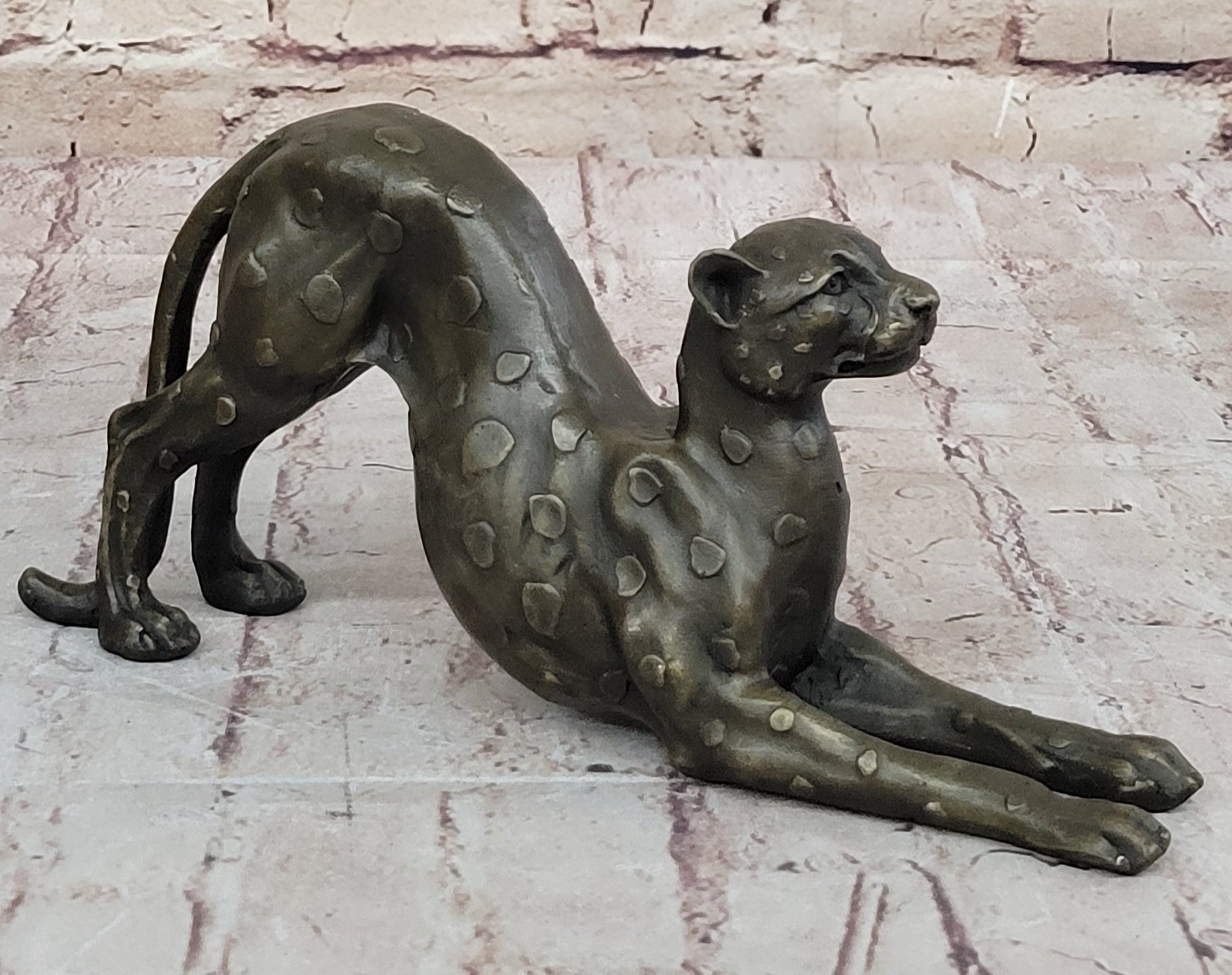 Stretching Cheetah Big Cat Bronze Figurine Figure Sculpture Signed Original 5" x 10"