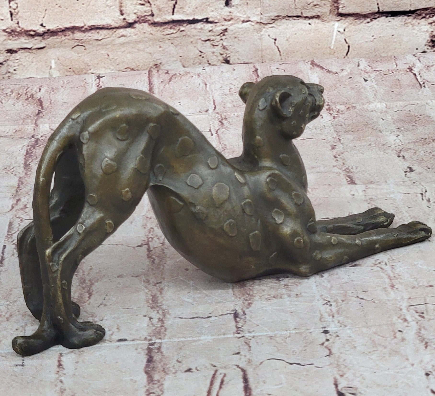 Stretching Cheetah Big Cat Bronze Figurine Figure Sculpture Signed Original 5" x 10"
