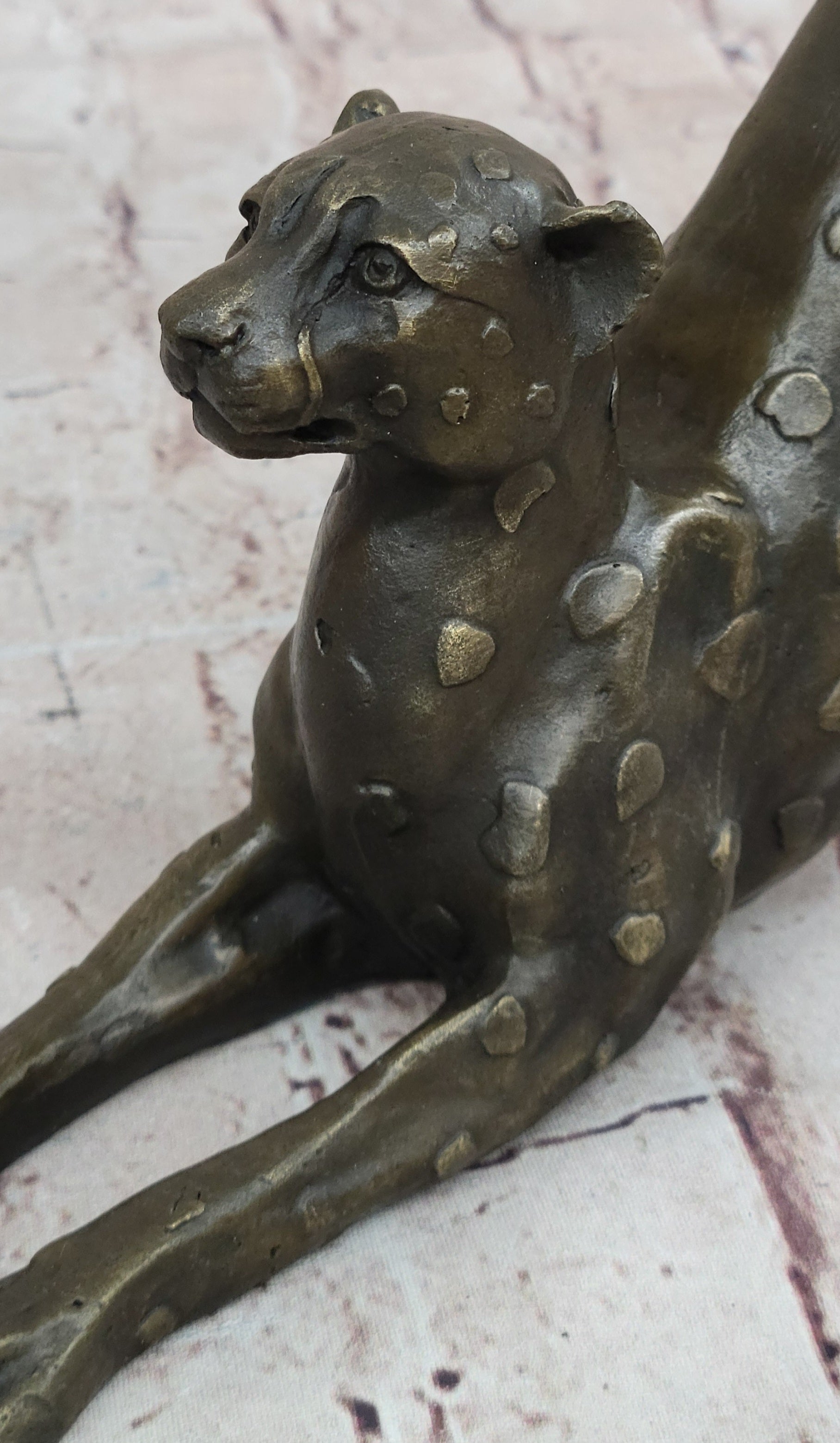 Stretching Cheetah Big Cat Bronze Figurine Figure Sculpture Signed Original 5" x 10"