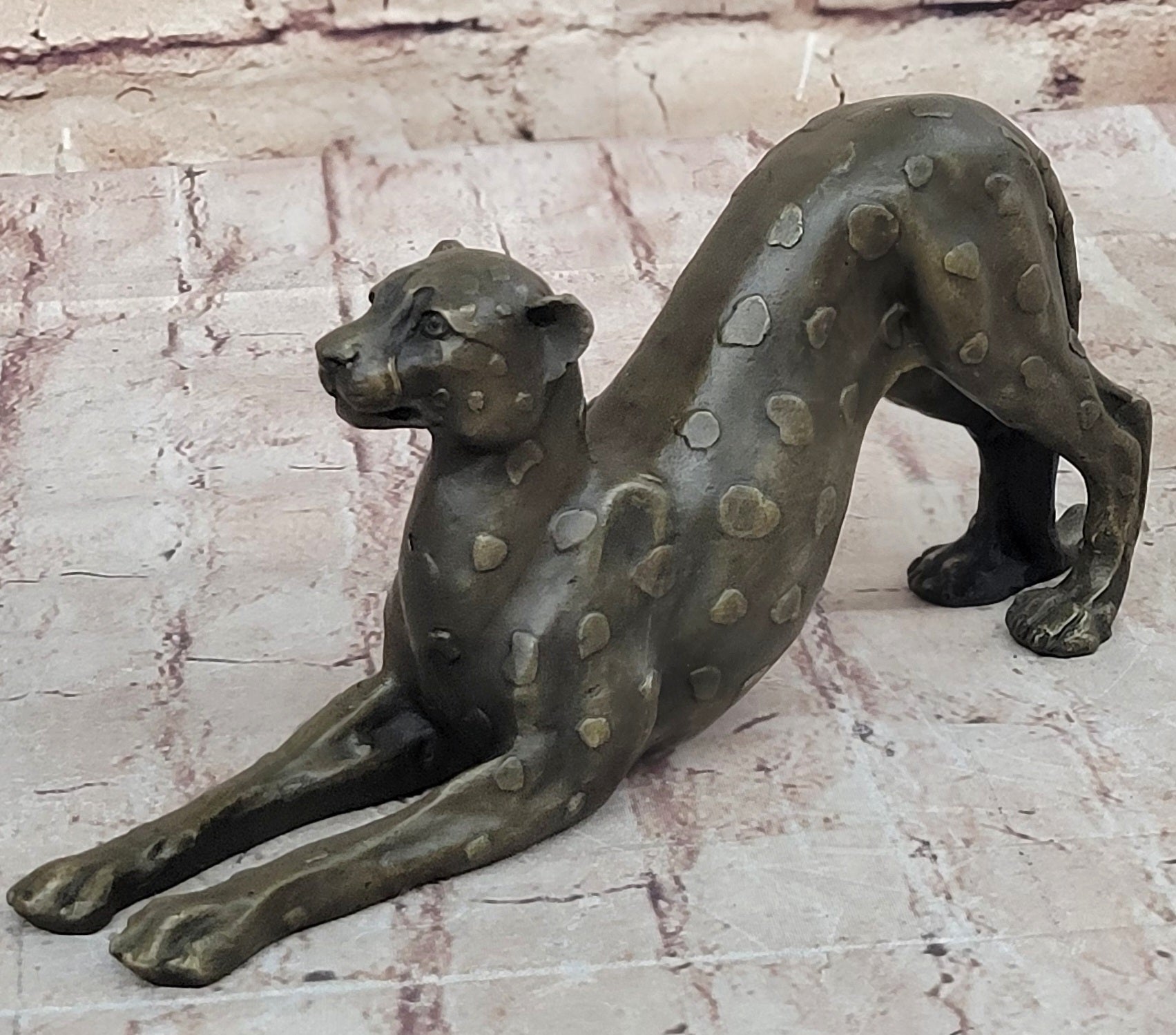 Stretching Cheetah Big Cat Bronze Figurine Figure Sculpture Signed Original 5" x 10"