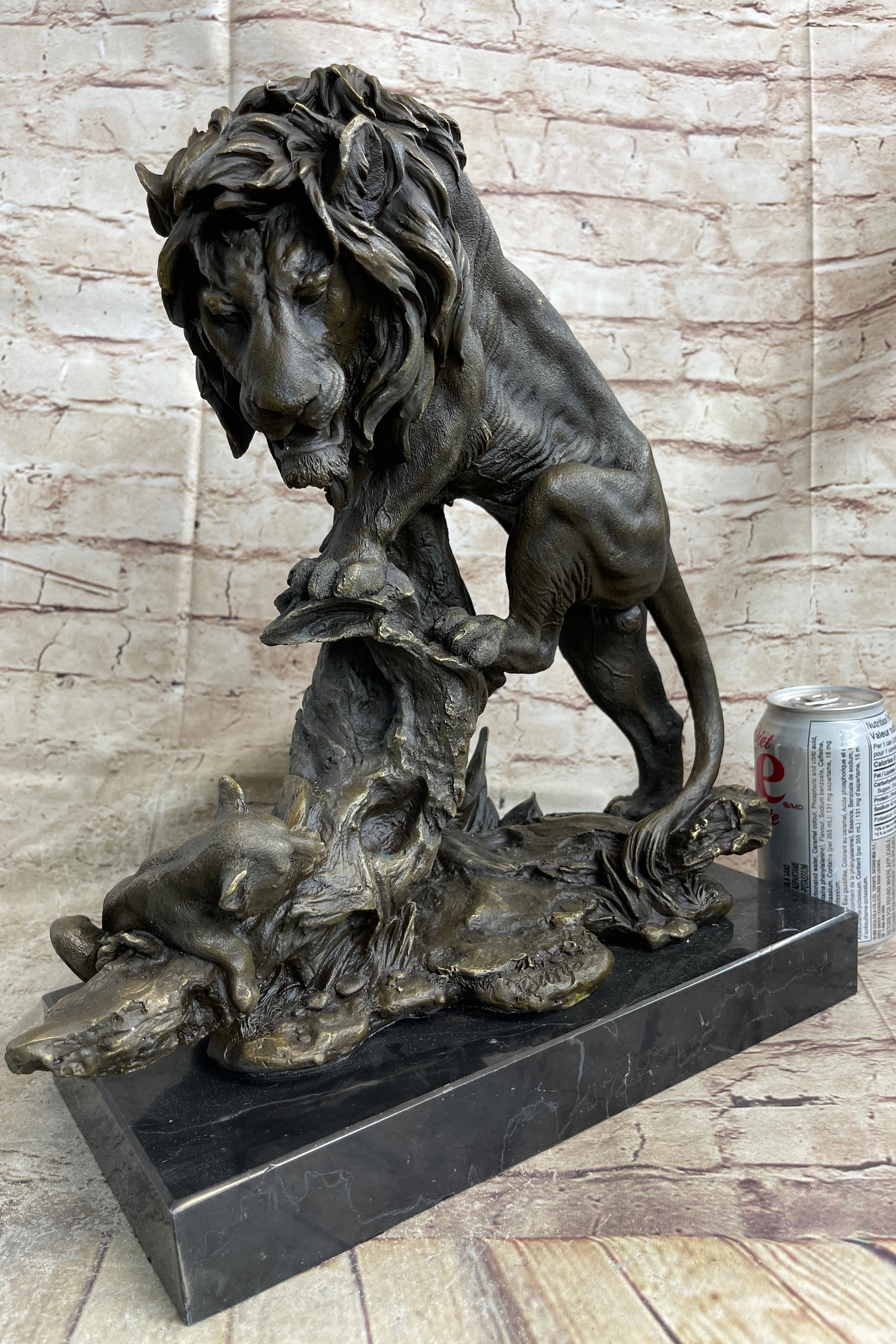 Male Lion w/ Cub Bronze Statue Sculpture Figure Barye Decor 14" x 12"