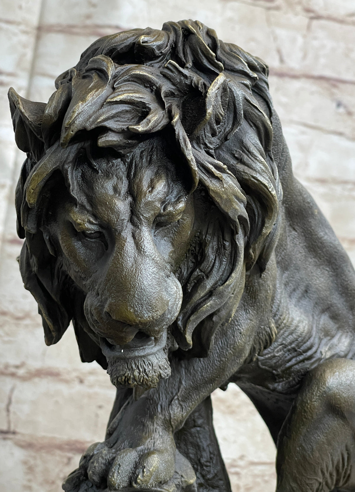 Male Lion w/ Cub Bronze Statue Sculpture Figure Barye Decor 14" x 12"