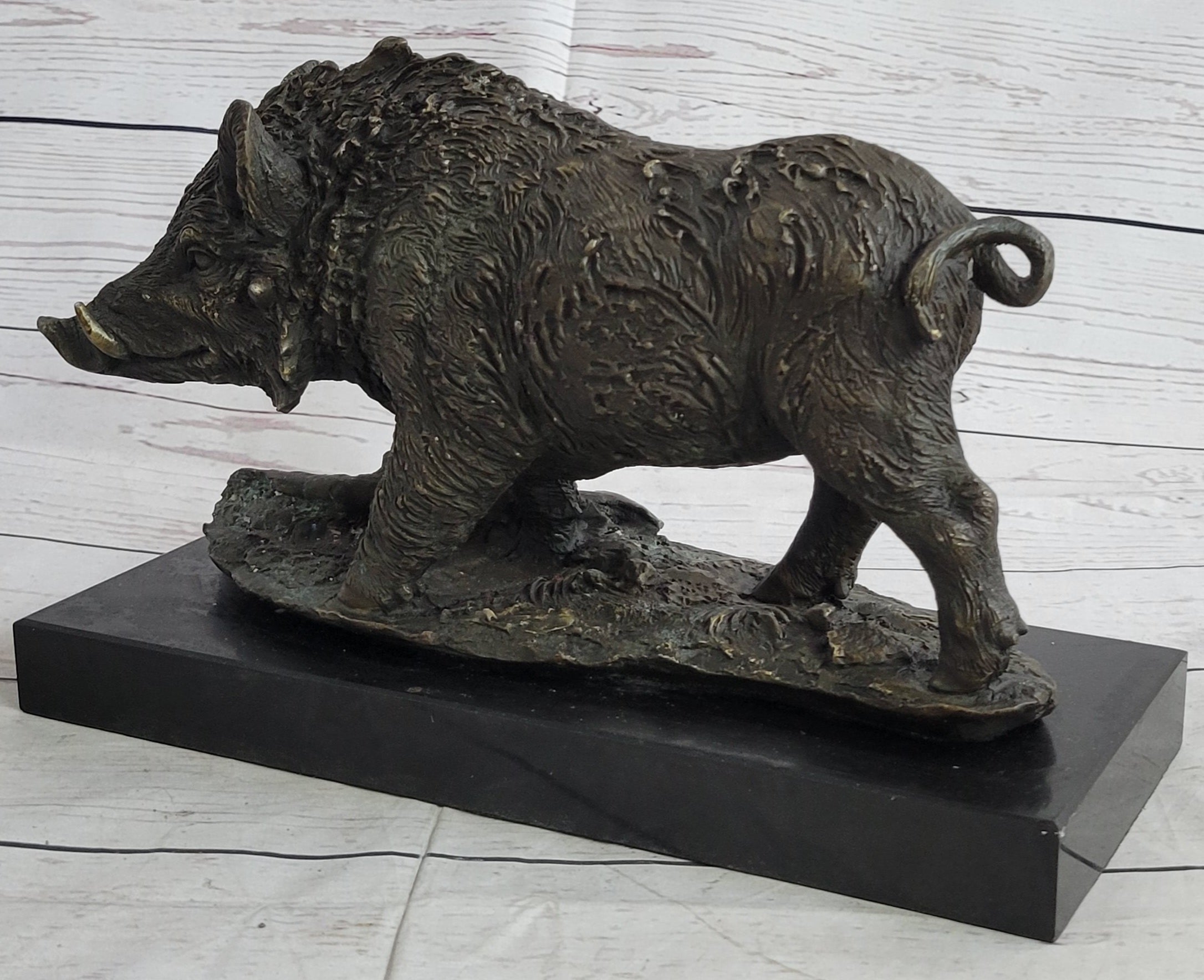 Art Deco HotCast Wild Pig Boar Farm Bronze Animal Statue Sculpture Figurine Gift