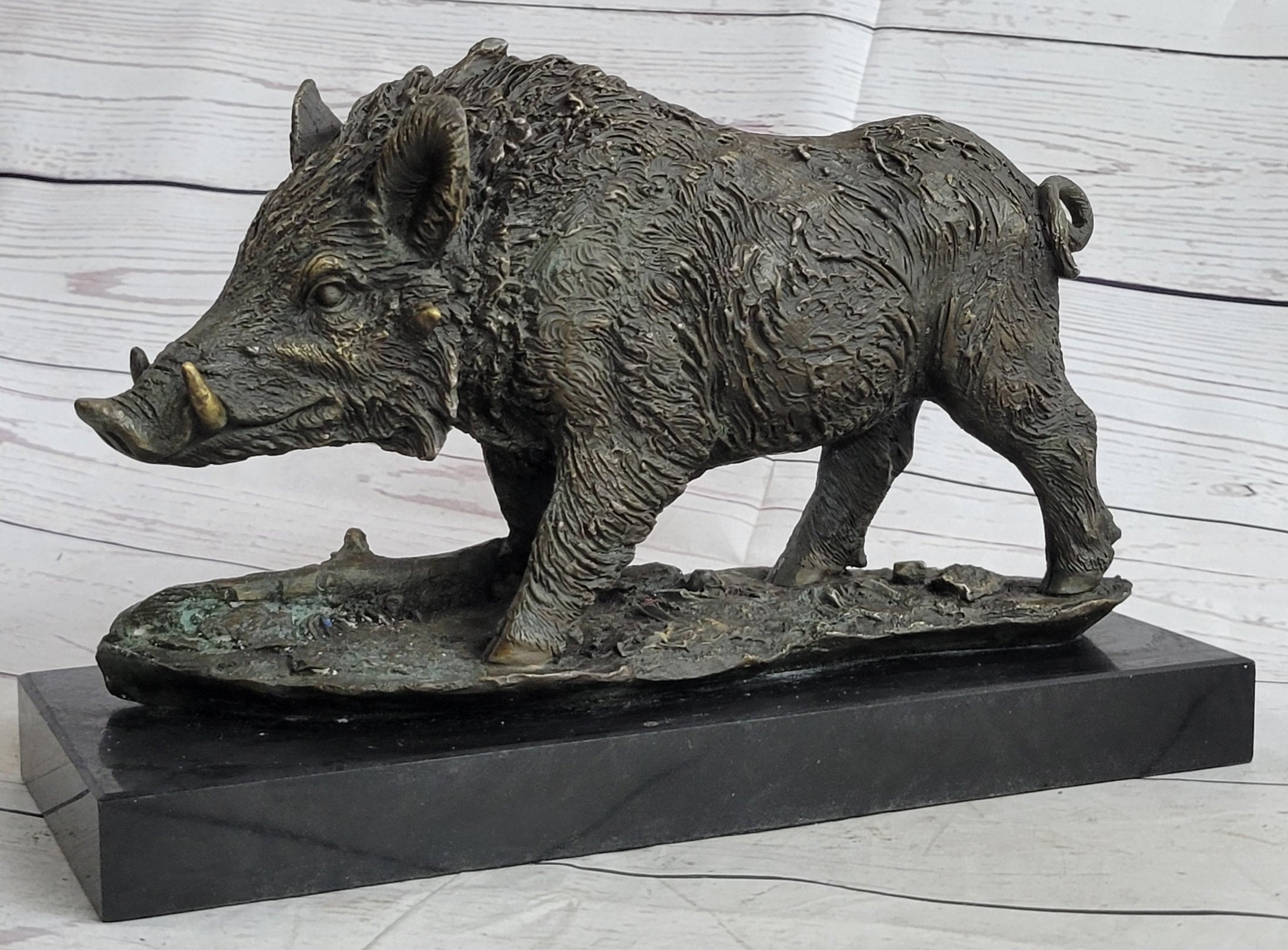 Art Deco HotCast Wild Pig Boar Farm Bronze Animal Statue Sculpture Figurine Gift