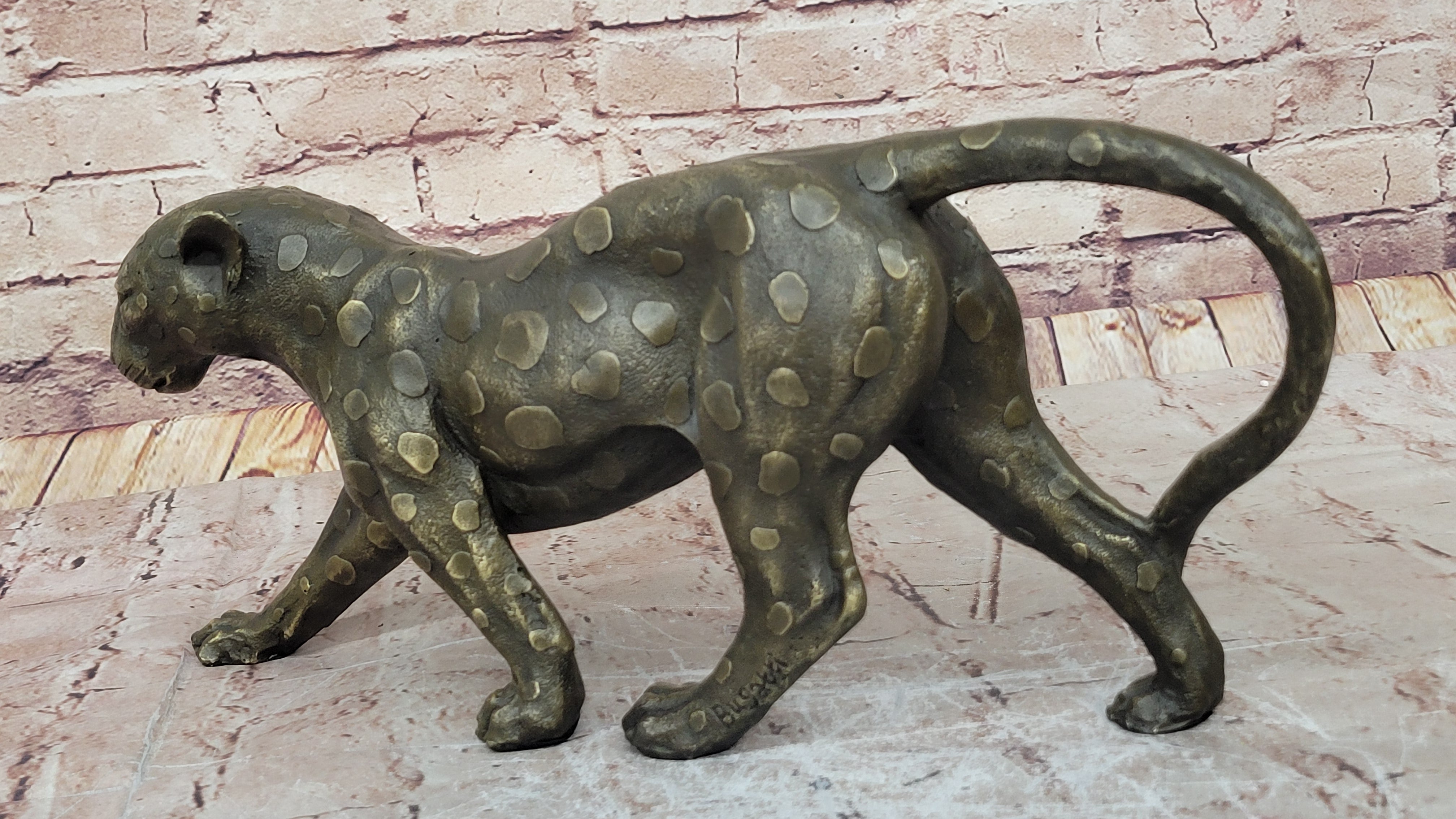 Hot Cast Bronze Cheetah Cat Figurine Sculpture Statue Decor
