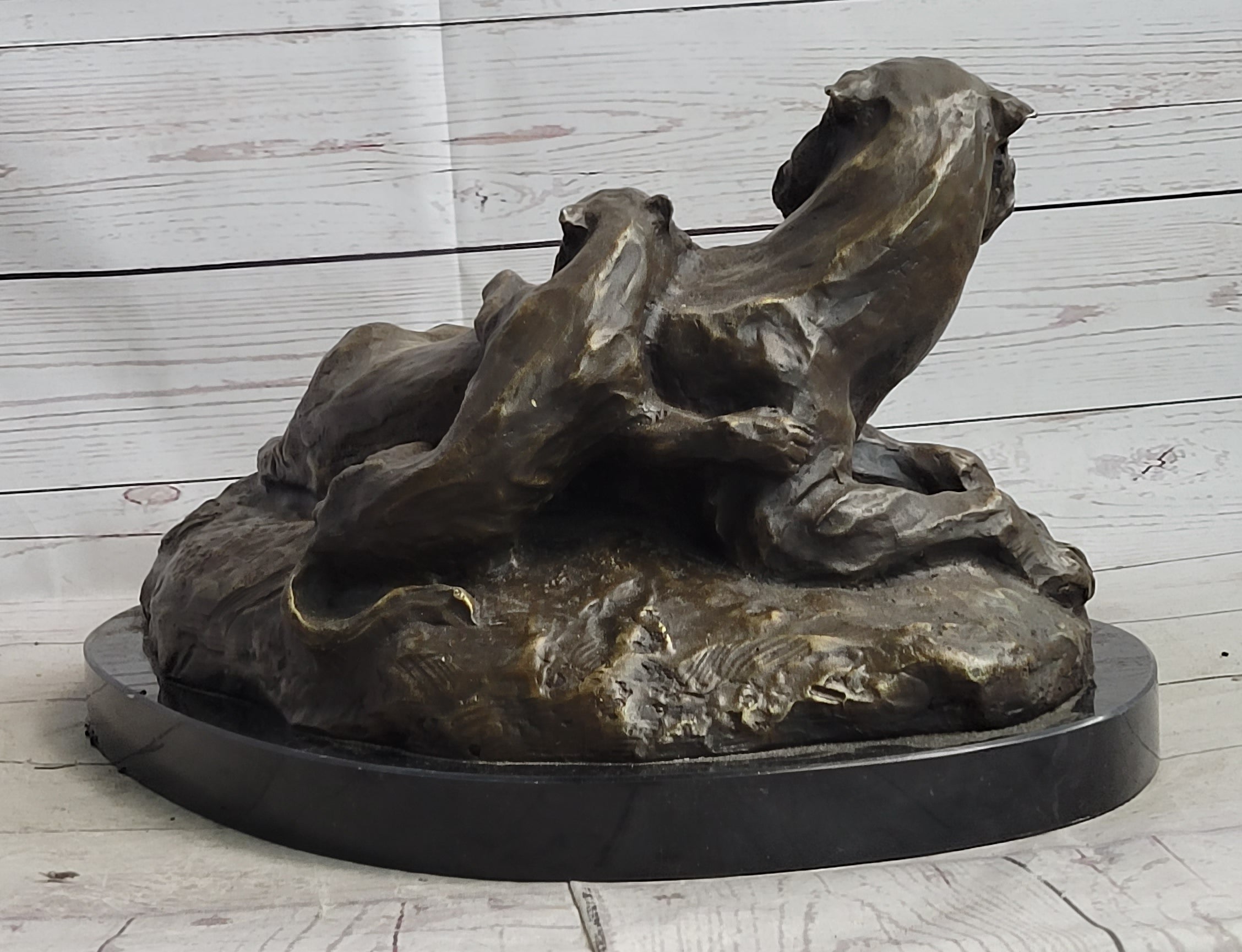 Lion Tiger & Cub Bronze Statue Sculpture Wildlife Figure Decor Handmade Art