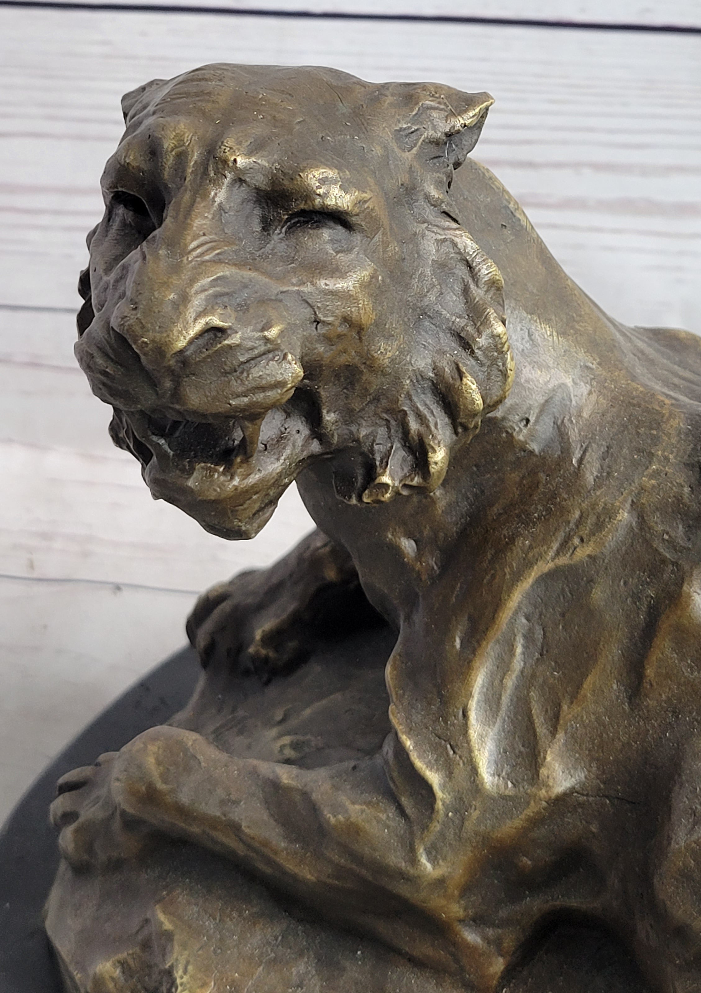 Lion Tiger & Cub Bronze Statue Sculpture Wildlife Figure Decor Handmade Art