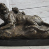 Lion Tiger & Cub Bronze Statue Sculpture Wildlife Figure Decor Handmade Art