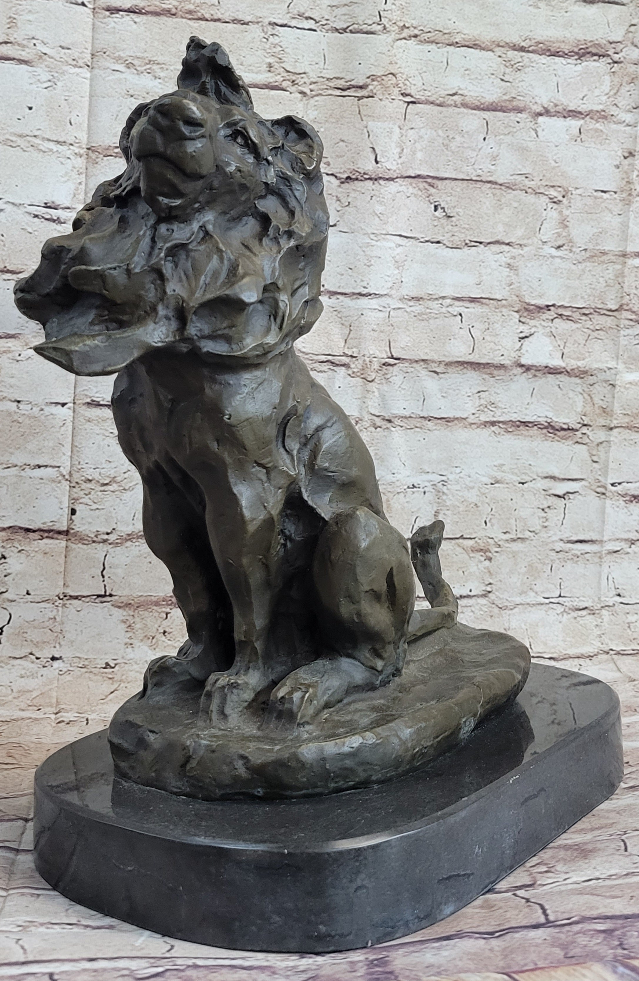 Abstract Crude Lion King Bronze Statue Sculpture Original Art on Marble Base