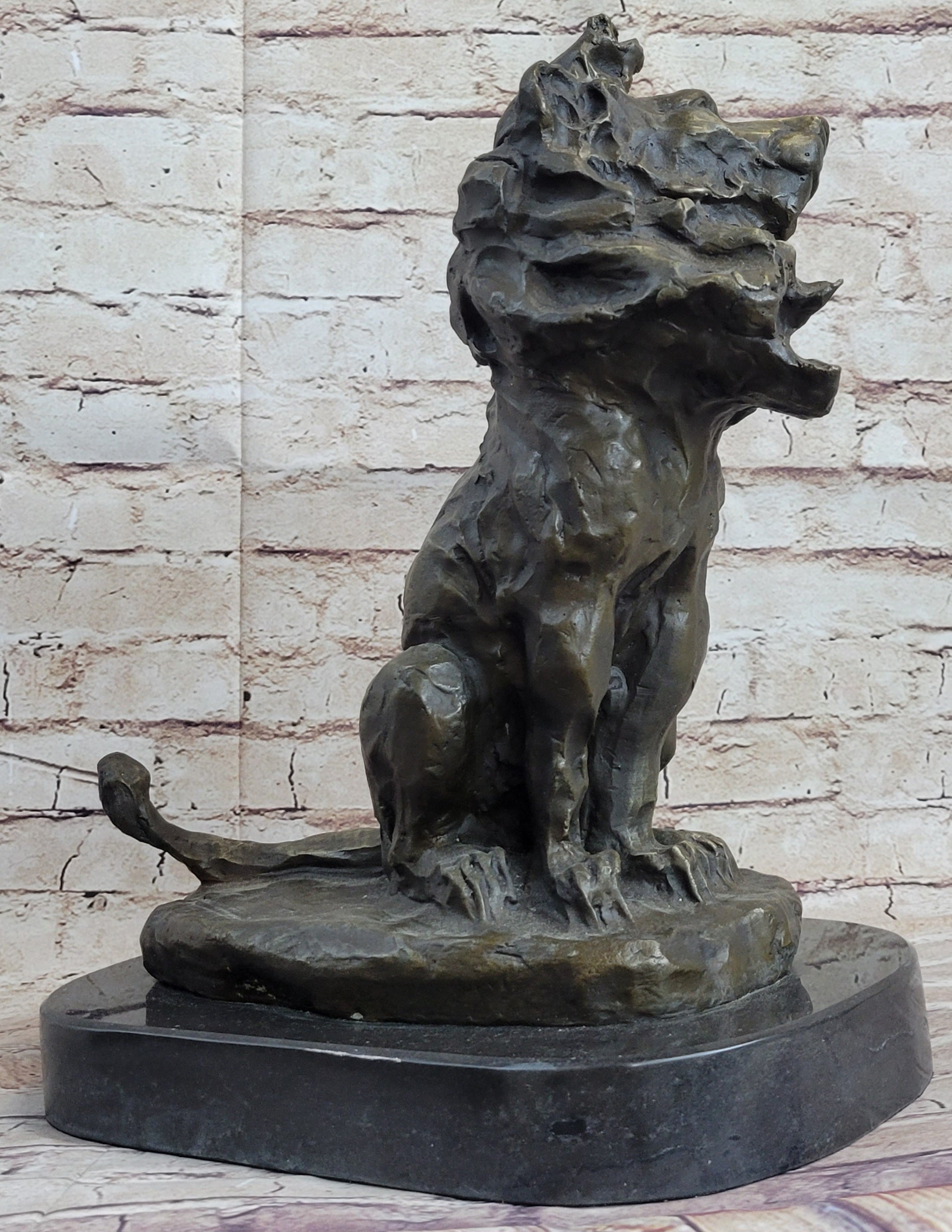 Abstract Crude Lion King Bronze Statue Sculpture Original Art on Marble Base
