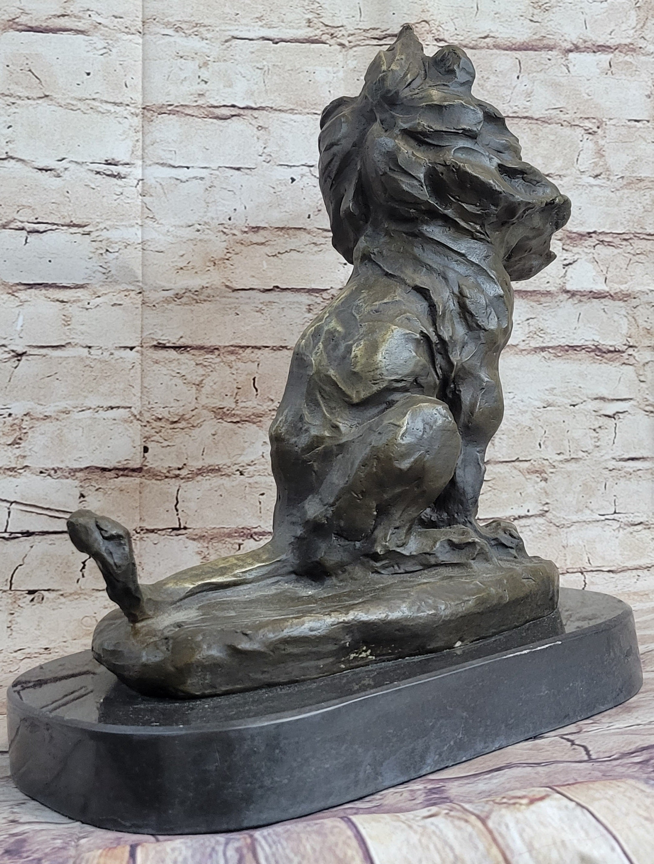 Abstract Crude Lion King Bronze Statue Sculpture Original Art on Marble Base