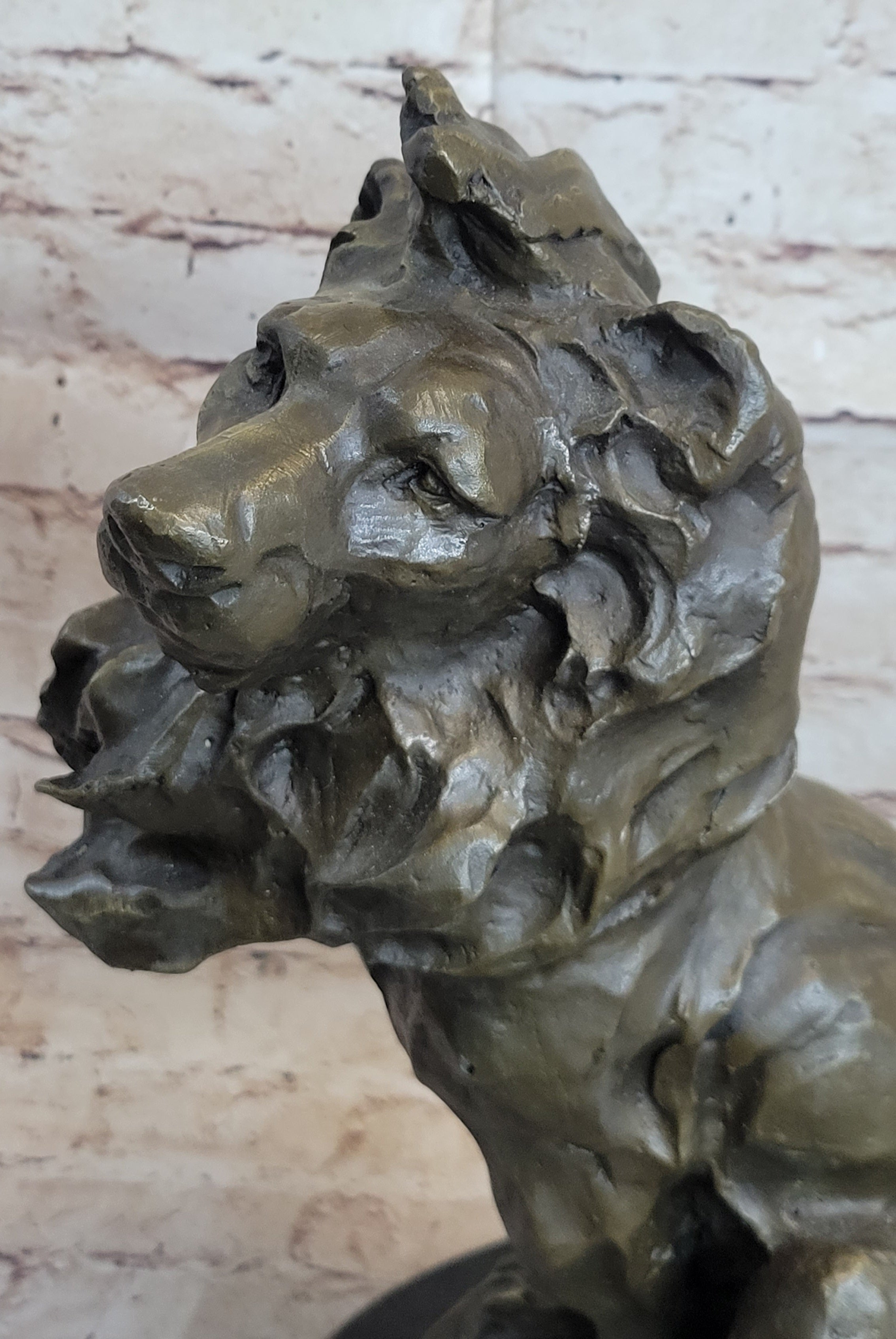 Abstract Crude Lion King Bronze Statue Sculpture Original Art on Marble Base
