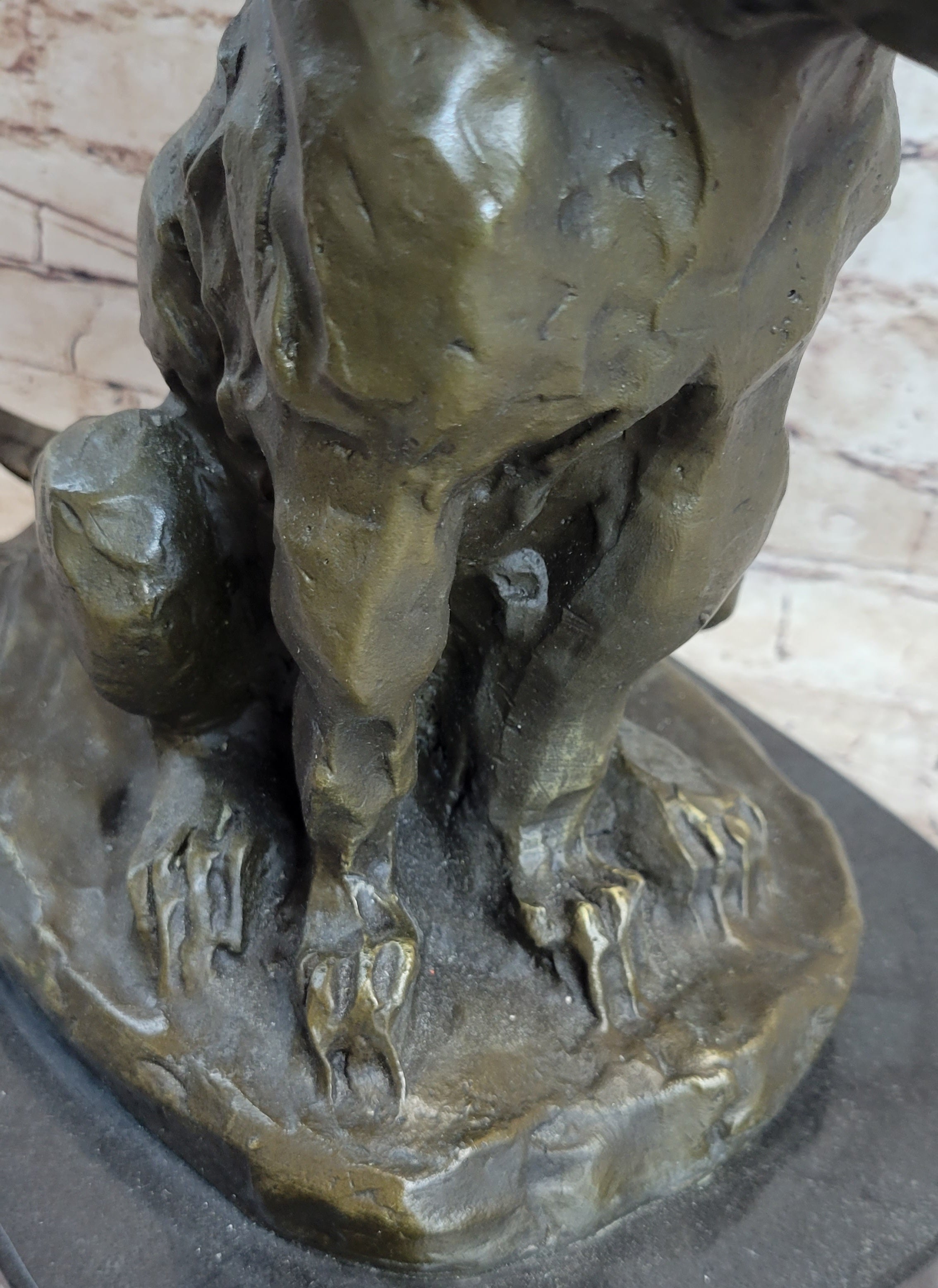 Abstract Crude Lion King Bronze Statue Sculpture Original Art on Marble Base