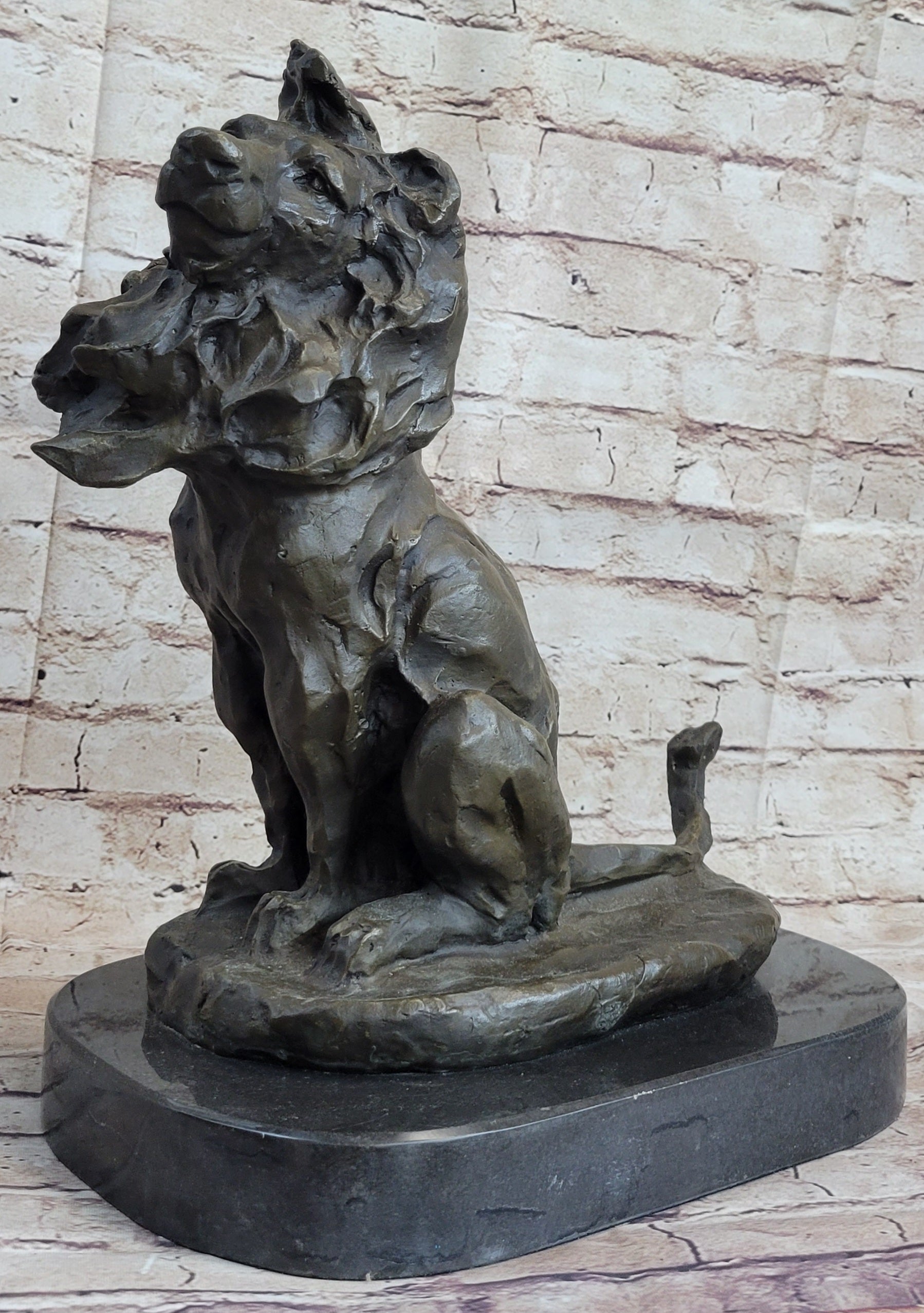 Abstract Crude Lion King Bronze Statue Sculpture Original Art on Marble Base
