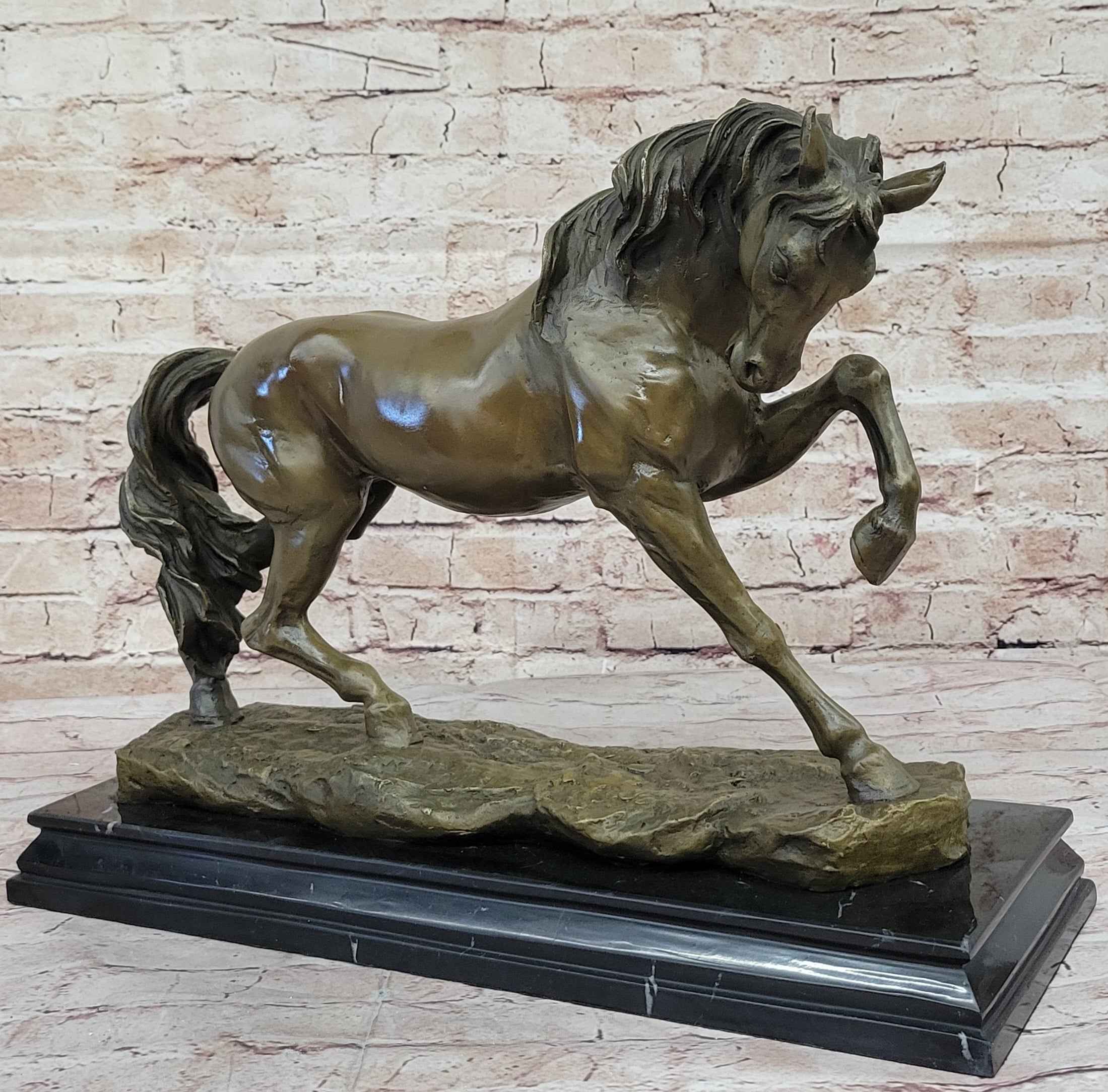 Thoroughbred Horse Show Dressage Stallion Mare Bronze Sculpture Statue Figure on Marble Base