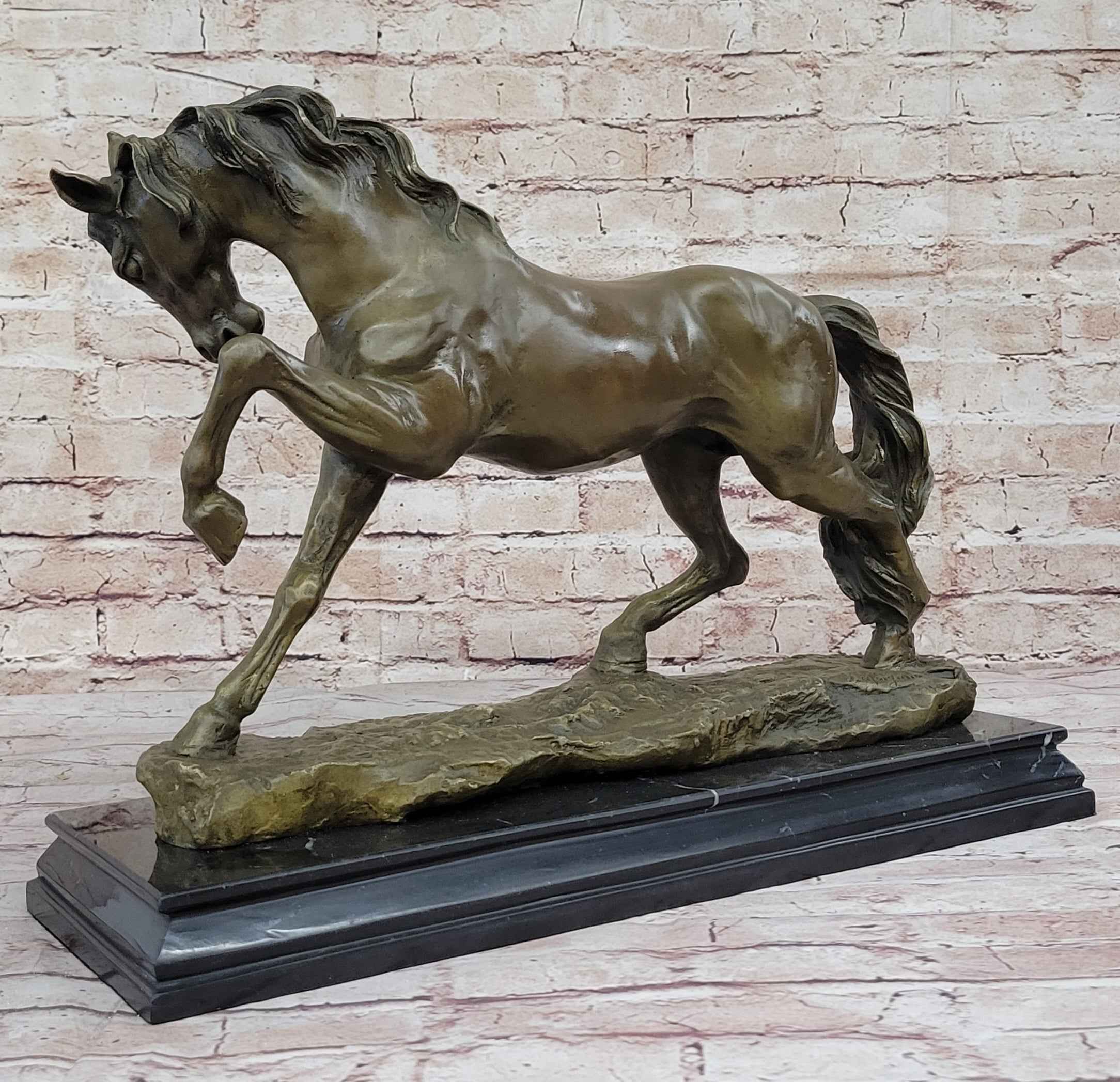 Thoroughbred Horse Show Dressage Stallion Mare Bronze Sculpture Statue Figure on Marble Base