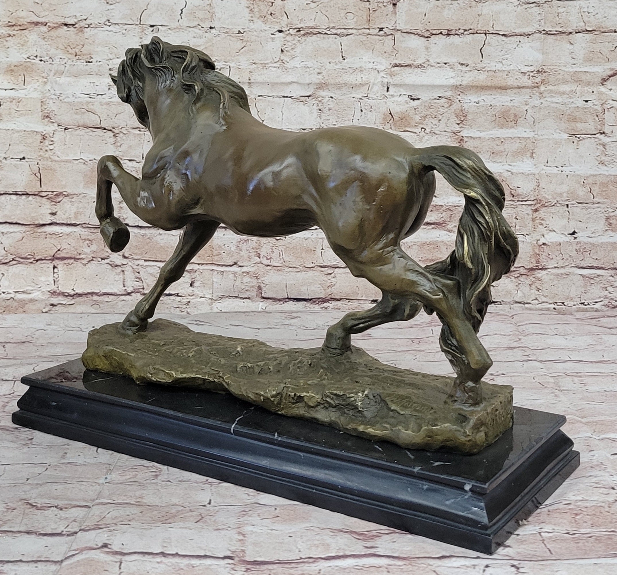 Thoroughbred Horse Show Dressage Stallion Mare Bronze Sculpture Statue Figure on Marble Base