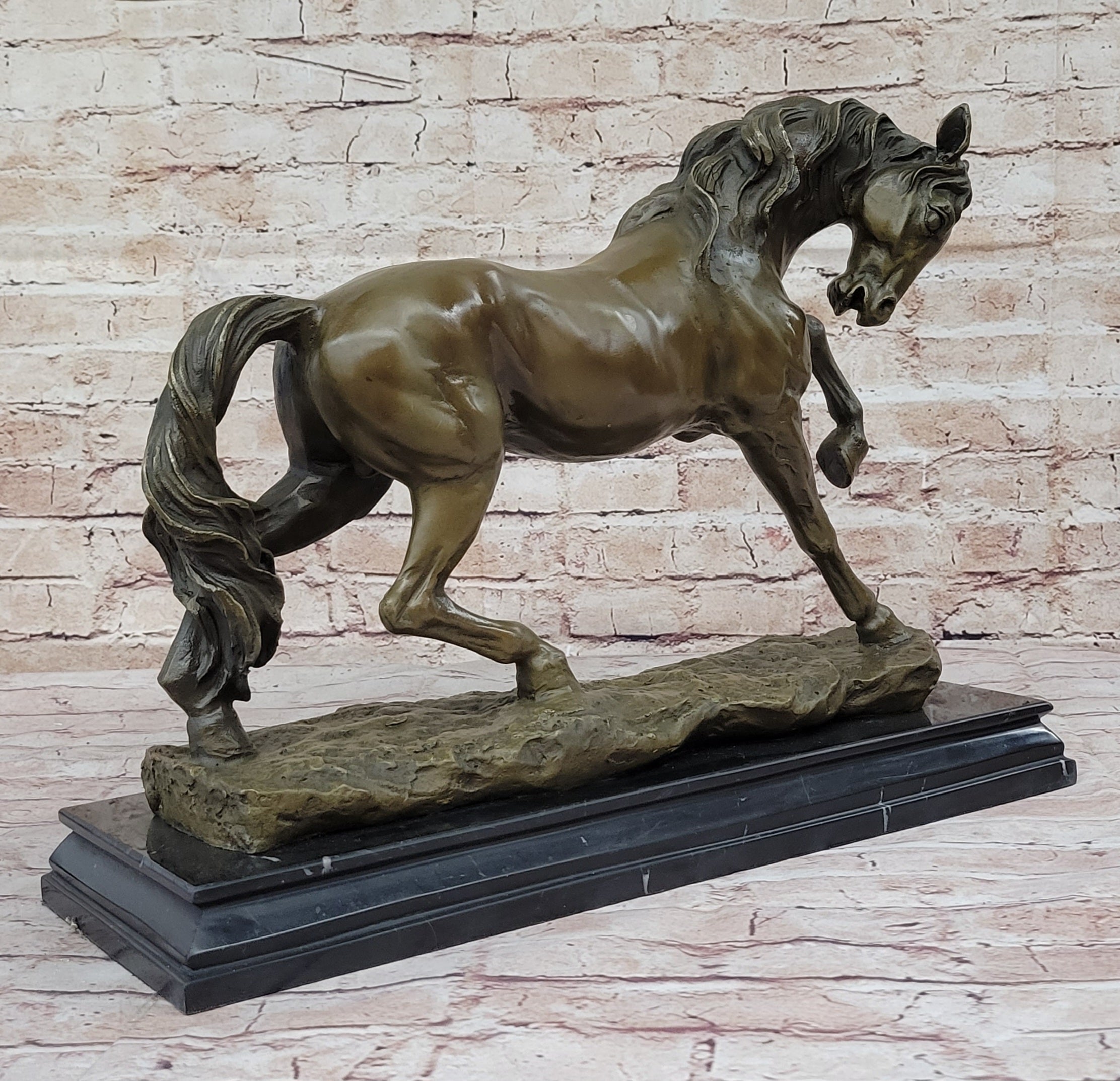 Thoroughbred Horse Show Dressage Stallion Mare Bronze Sculpture Statue Figure on Marble Base