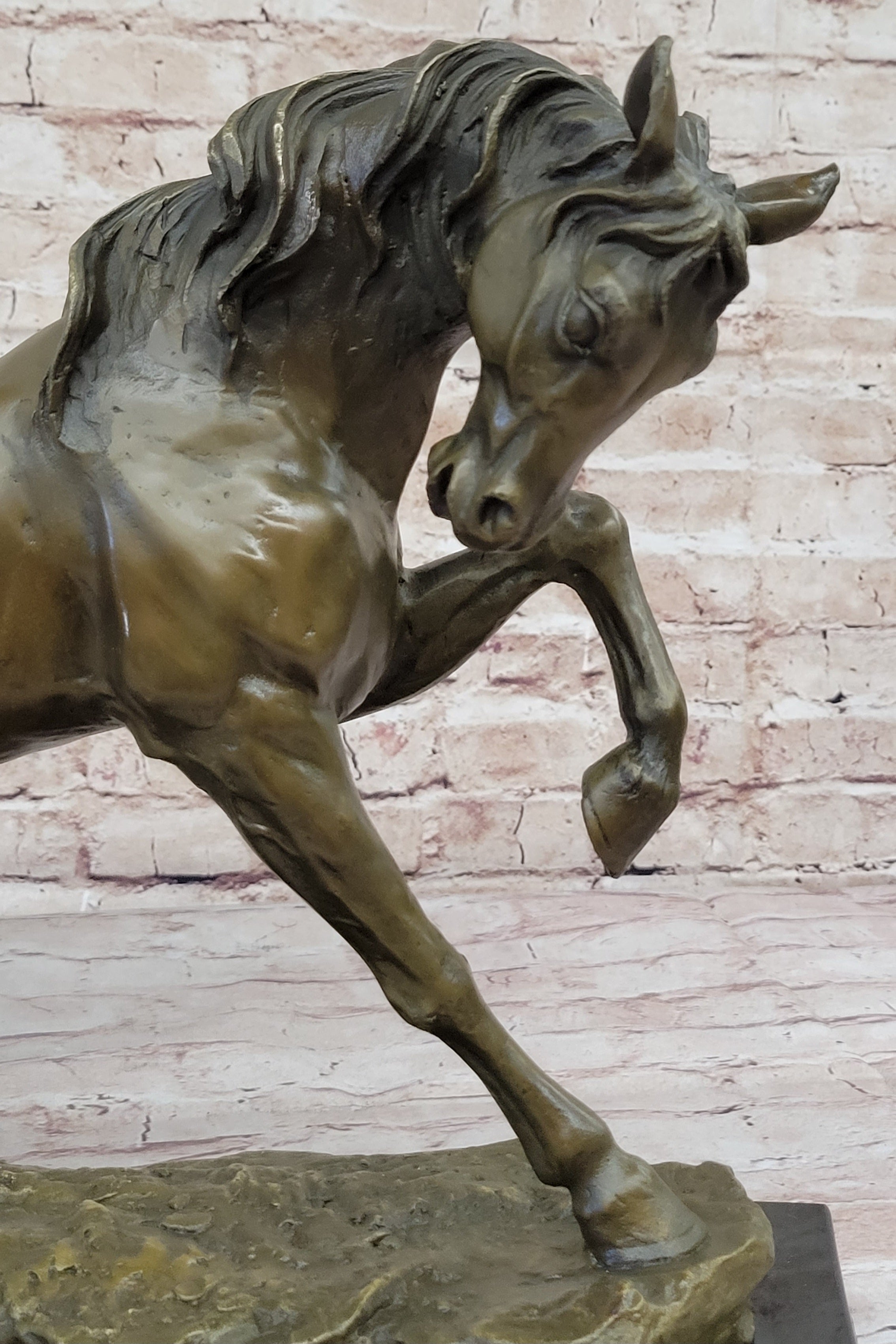 Thoroughbred Horse Show Dressage Stallion Mare Bronze Sculpture Statue Figure on Marble Base